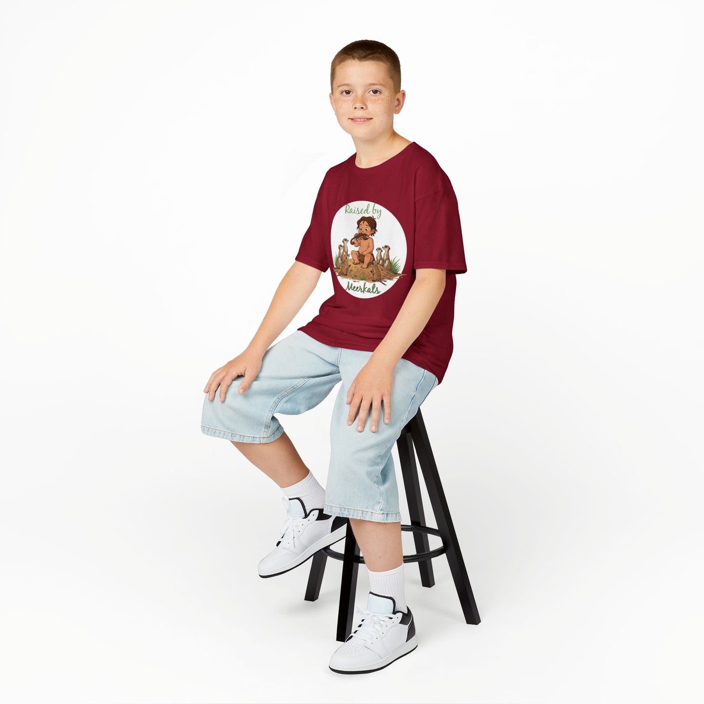 Kids Heavy Cotton™ Tee - Hilarious 'Raised by Meerkats' Design, Cute Animal Tee, Fun Kids T-Shirt, Playful Gift for Animal Lovers, Birthday or Holiday Outfit - Schmartypants