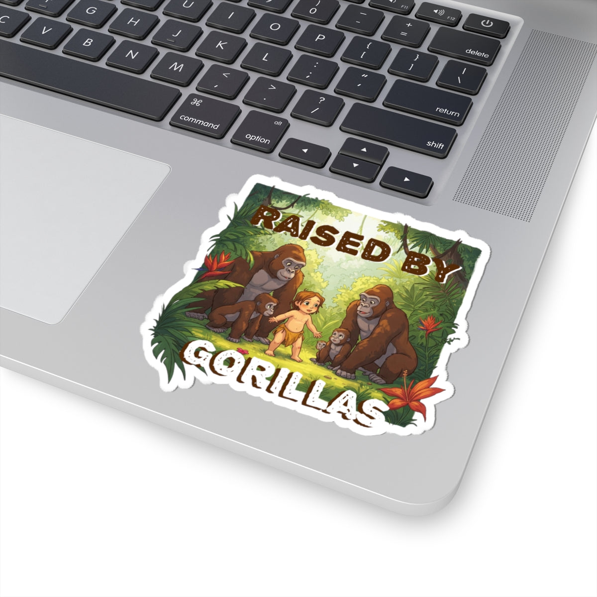 Funny 'Raised by Gorillas' Kiss-Cut Stickers | Fun Jungle Decor for Kids & Animal Lovers - Schmartypants