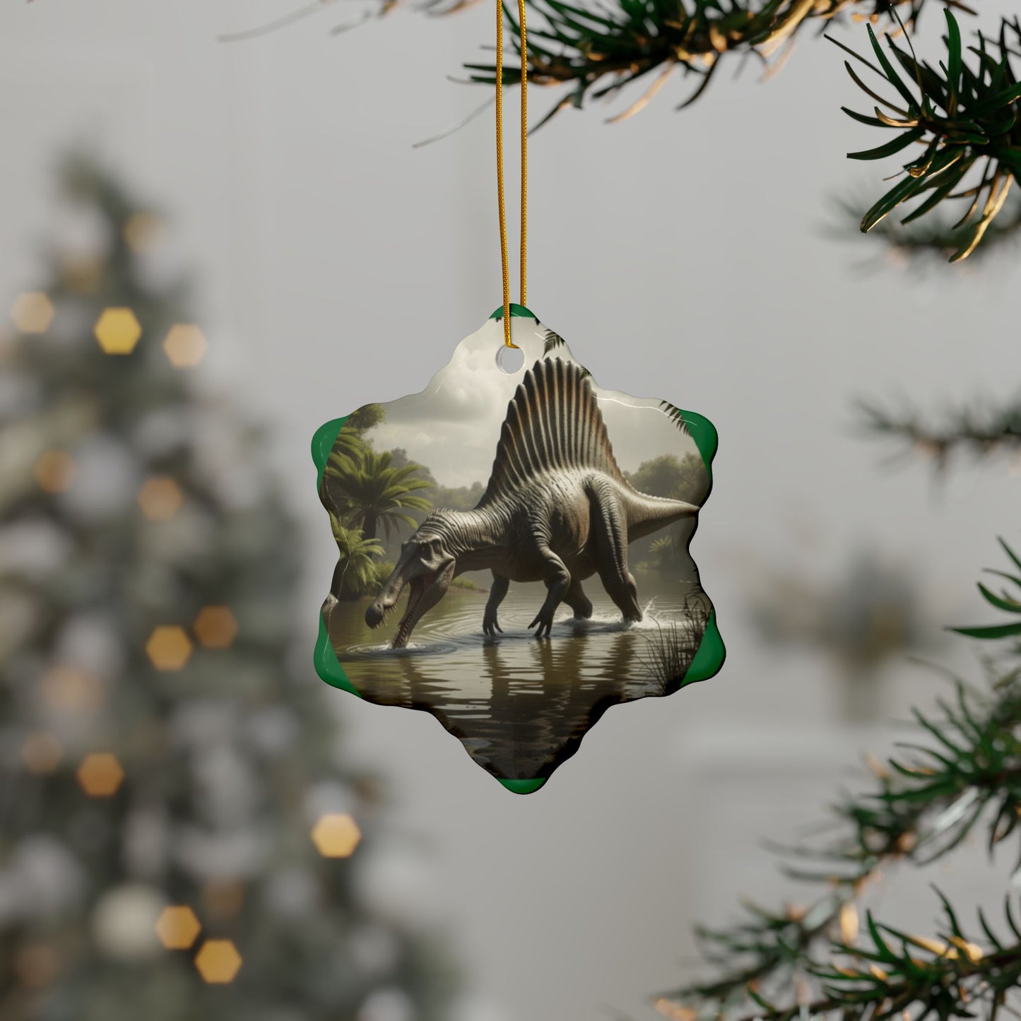 Dinosaur Ceramic Ornaments, Spinosaurus Gifts for Kids, Unique Holiday Decor, Tree Ornaments for Dinosaur Lovers, Set of 1, 3, or 5