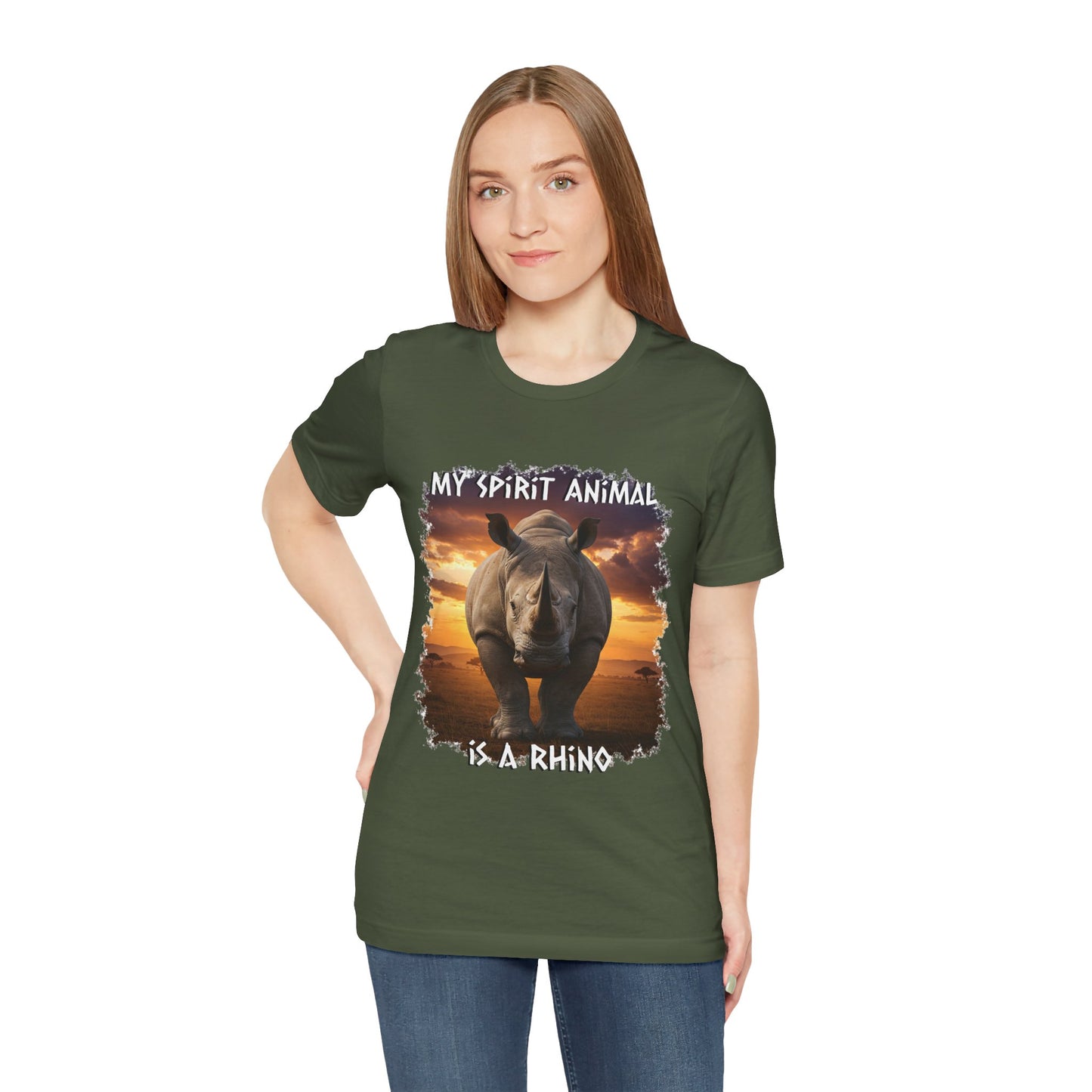 Rhino Spirit Animal Tee, Charging Rhinoceros Shirt for Nature Lovers, Zoo Outings, Safaris, Unisex Jersey Short Sleeve Tee