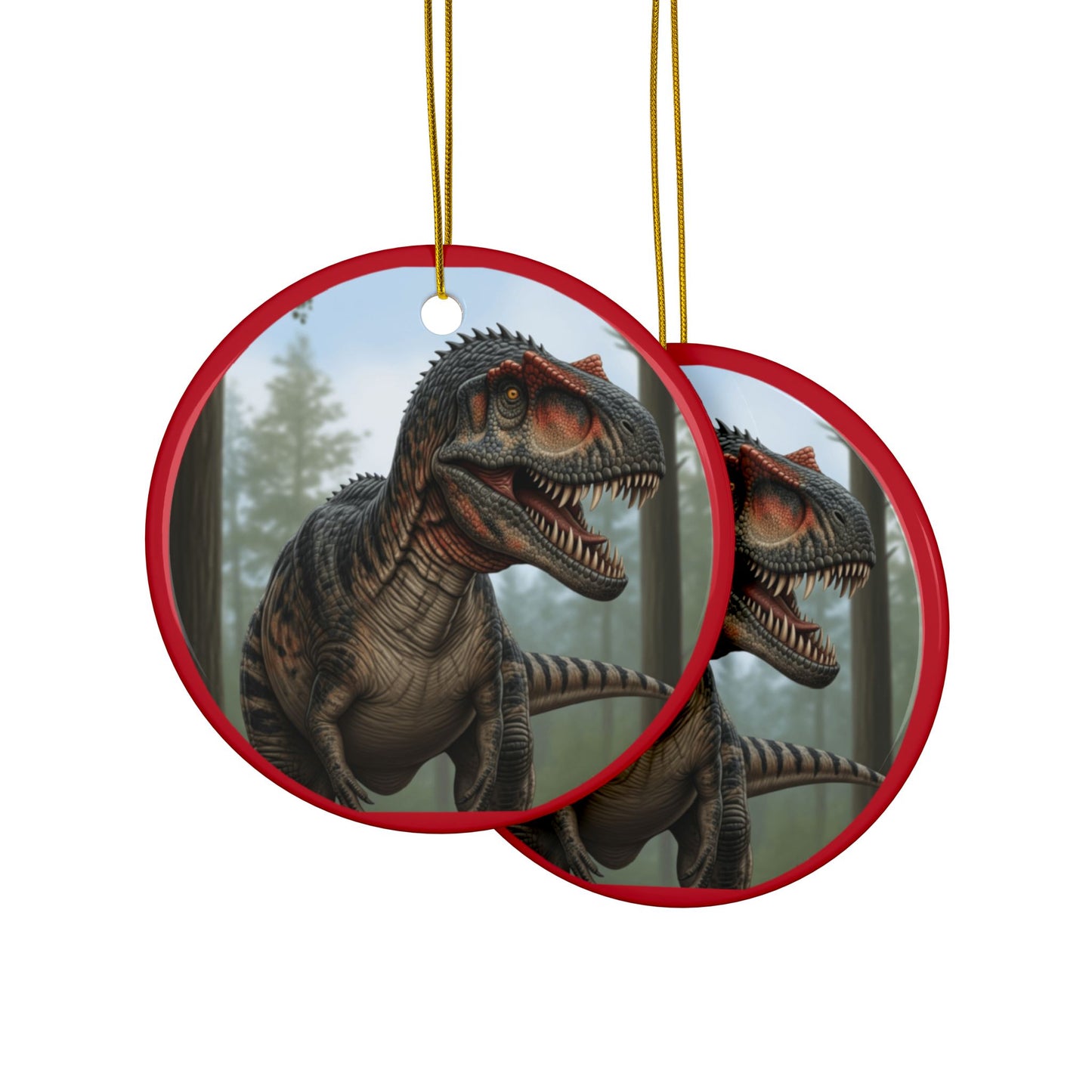 Allosaurus Dinosaur Ceramic Ornaments for Kids, Unique Holiday Decorations, Fun Gift for Dinosaur Lovers, 2-Side Print Christmas Ornaments