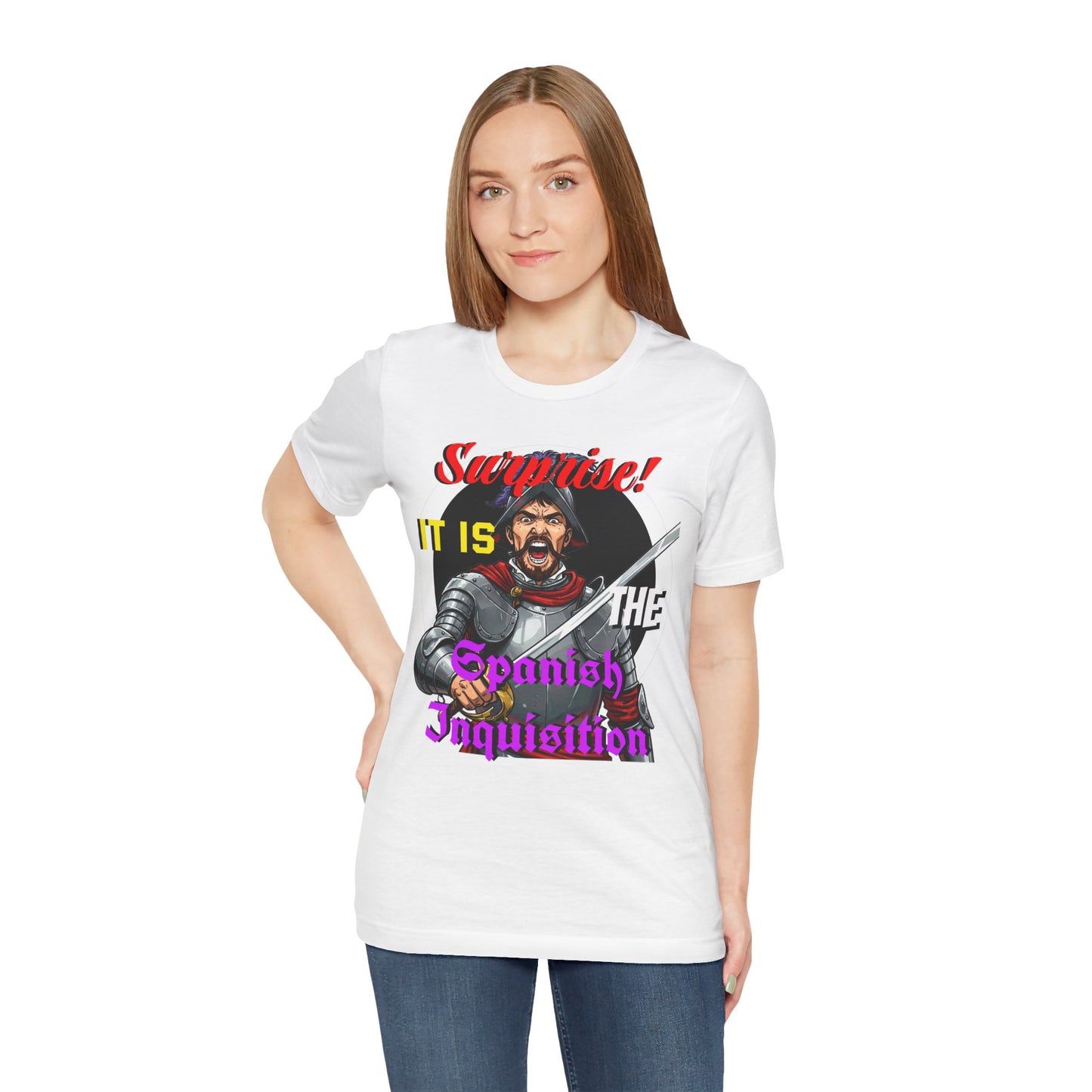 Hilarious Spanish Inquisition T-Shirt, British Humor Tee, Unisex Short Sleeve, Ideal for Parties, Gifts, Comedy Lovers