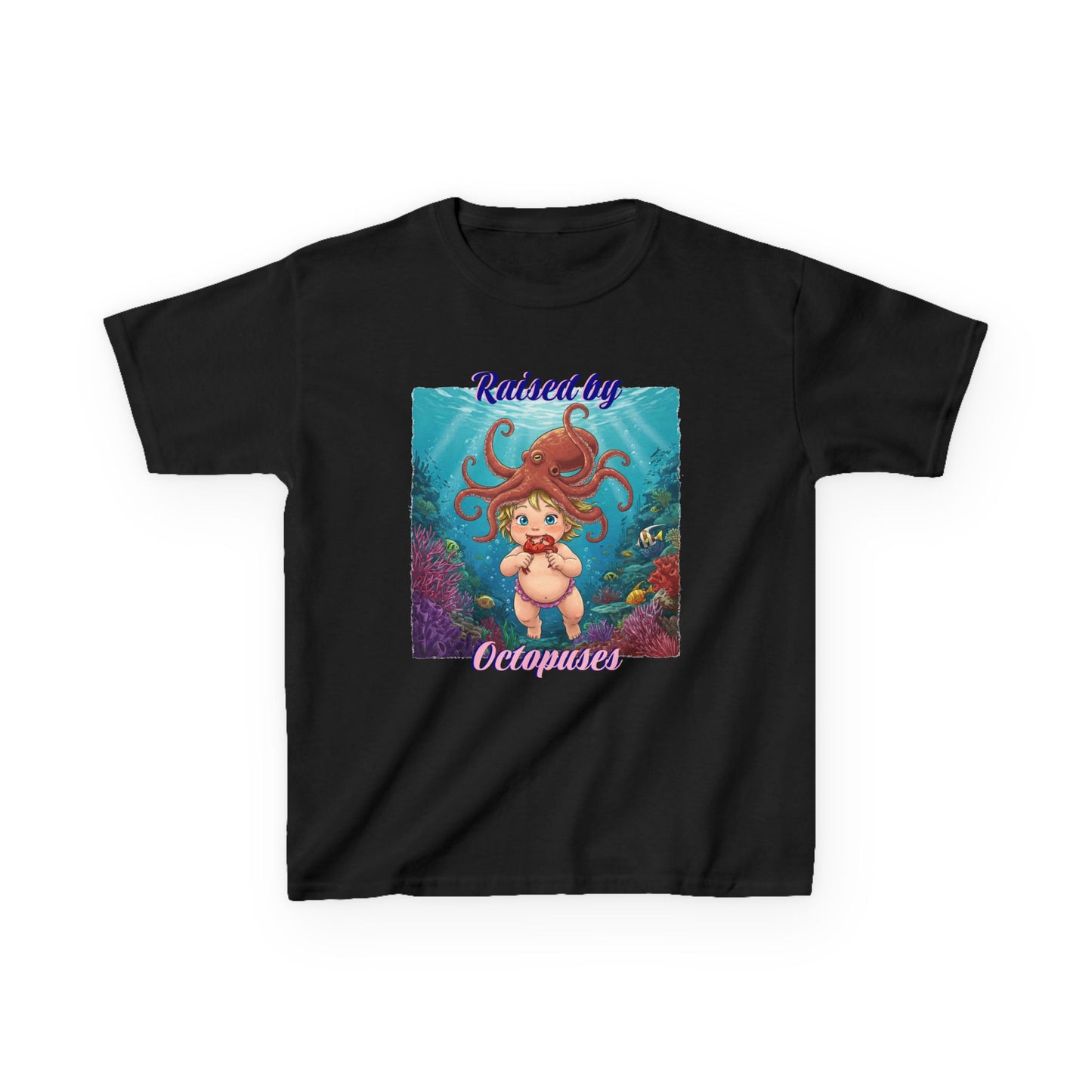 Ocean-Inspired Kids Tee - 'Raised by Octopuses' - Cute T-Shirt for Summer, Ocean Lovers, Birthday Gift, Under the Sea Theme, Fun Casual Wear