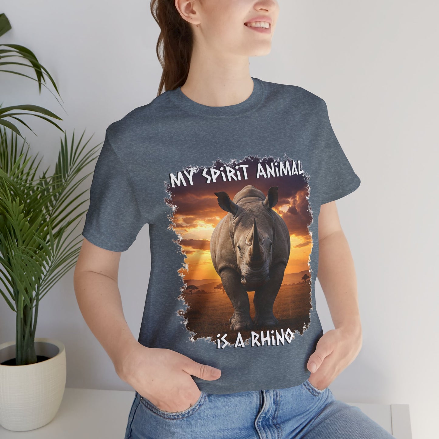 Rhino Spirit Animal Tee, Charging Rhinoceros Shirt for Nature Lovers, Zoo Outings, Safaris, Unisex Jersey Short Sleeve Tee