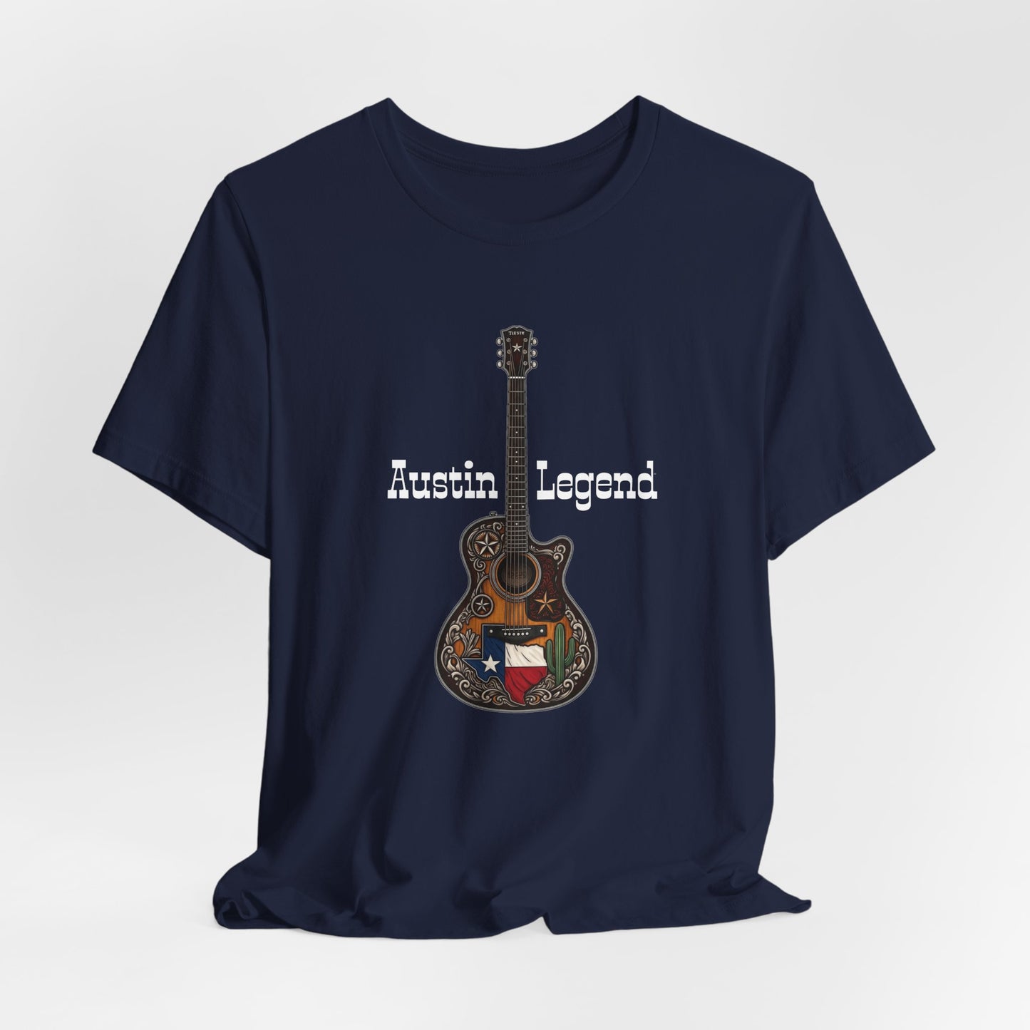Austin Legend Guitar Tee | Unisex Short Sleeve T-Shirt, Music Lover Gift, Austin TX Souvenir, Casual Wear, Festival Apparel