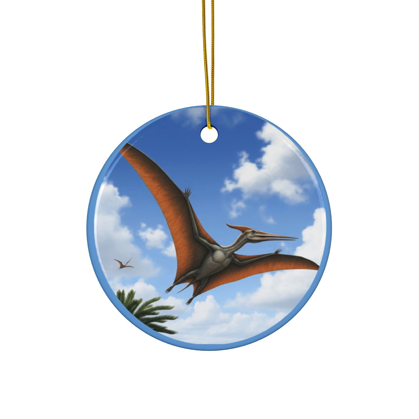 Pterosaur Dinosaur-Themed Ceramic Ornaments for Holiday Decor, 2-Sided Print for Kids, Christmas Tree, Birthdays, Jurassic Era Party Favors