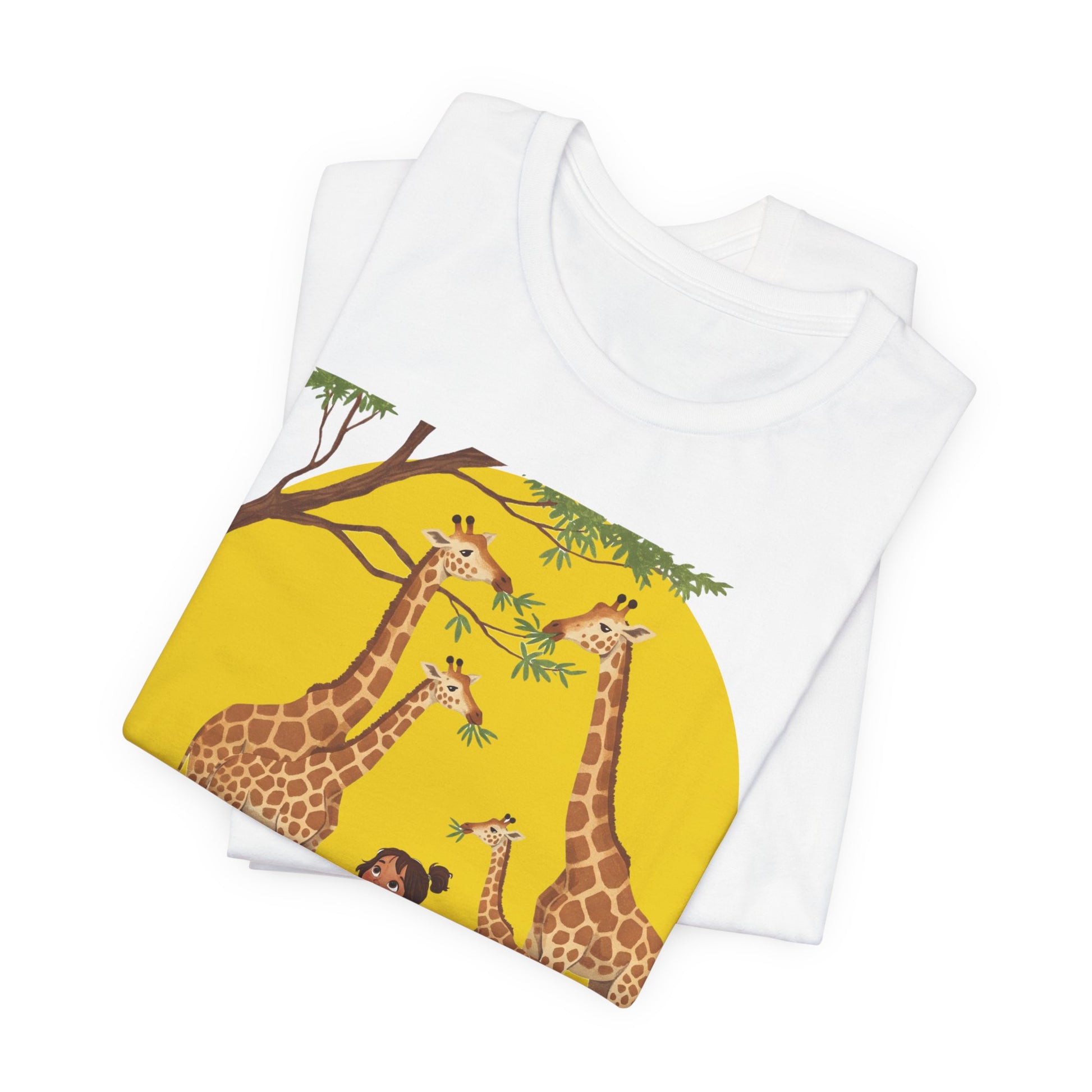 Raised by Giraffes Unisex T-Shirt - Funny Animal Lover Tee - Giraffe Lovers, Wildlife Enthusiasts (Female Character) - Schmartypants