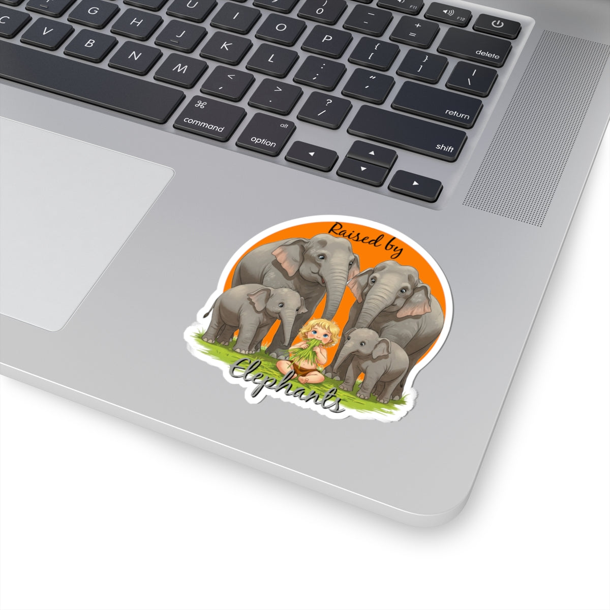 Raised by Elephants Kiss-Cut Stickers | Hilarious Elephant Design for Animal Lovers | Perfect for Gifts & Decor - Schmartypants
