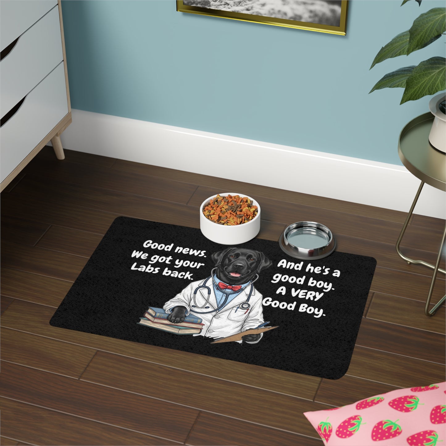 Black Lab Good Boy Pet Food Mat - Personalized Dog Feeding Mat, Funny Labrador Lovers Pet Bowl Mat, Dog Lover Gift