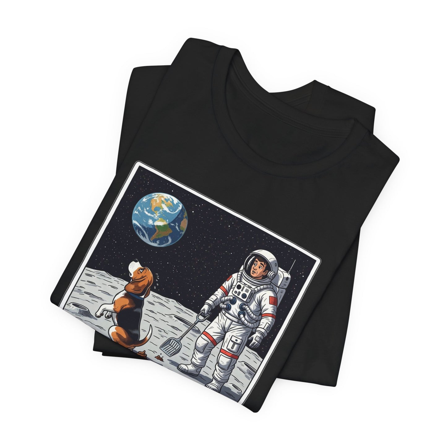 Funny Beagle Moon Landing Tee - "The Beagle Has Landed" Graphic, Pooper Scooping Astronaut Shirt, Unisex Casual T-Shirt, Cool Pet Gift