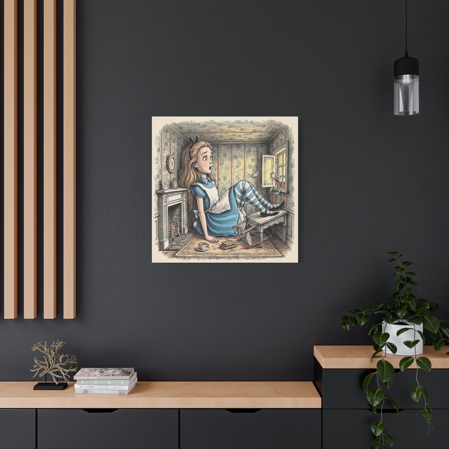 Alice in Wonderland Canvas Print Wall Art, Stretched Matte Canvas, Fantasy Children's Classic, Home Decor, Nursery Decoration