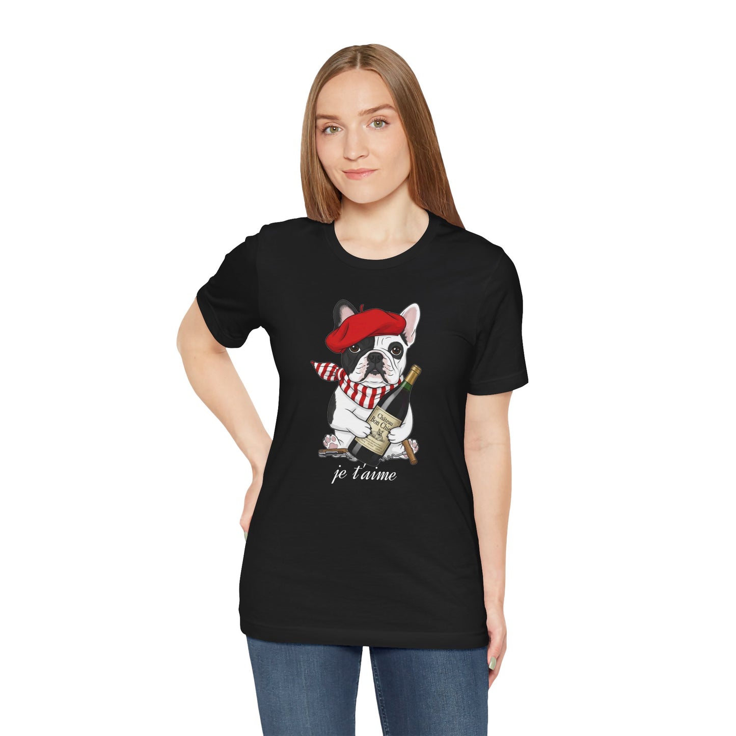 Cute French Bulldog Lovers Tee, Casual Wear, Je t'aime Shirt, Unisex T-Shirt for Birthdays, Anniversaries, Pet Lovers