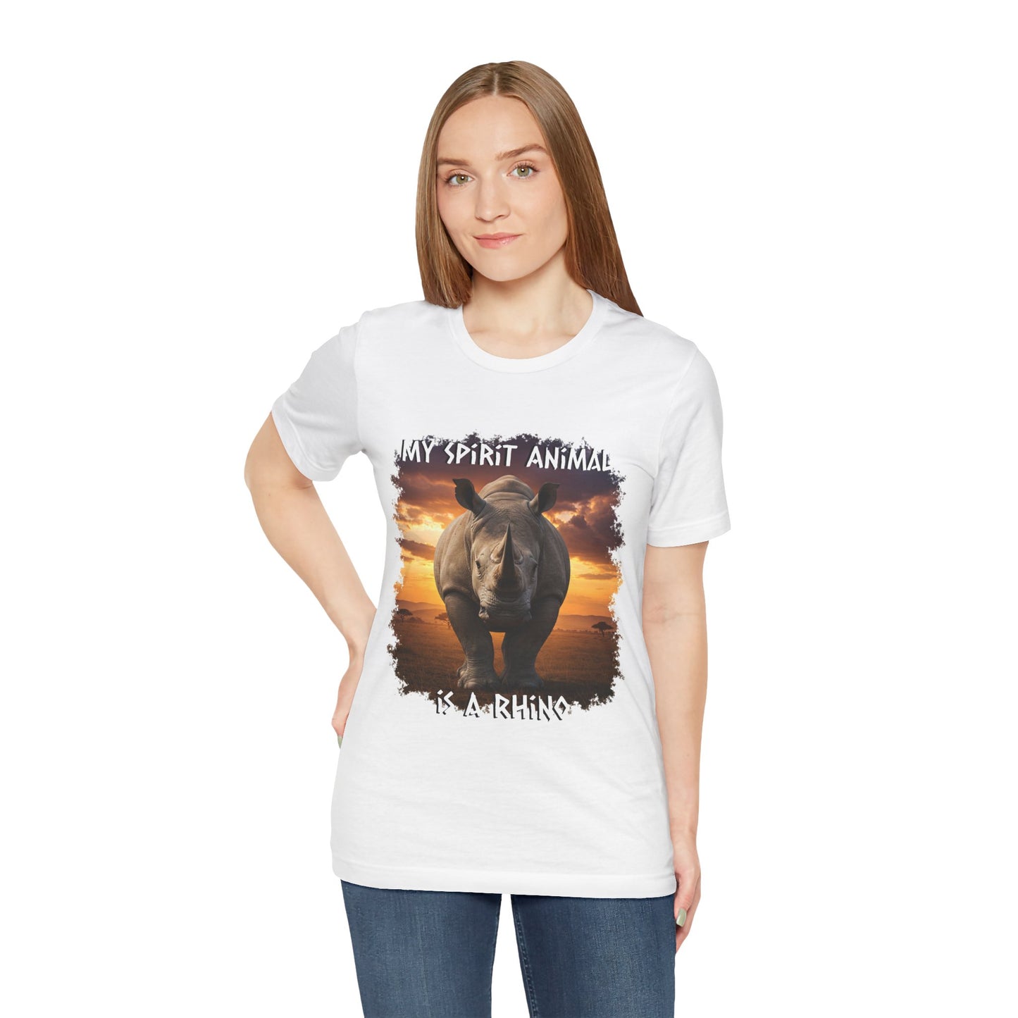 Rhino Spirit Animal Tee, Charging Rhinoceros Shirt for Nature Lovers, Zoo Outings, Safaris, Unisex Jersey Short Sleeve Tee