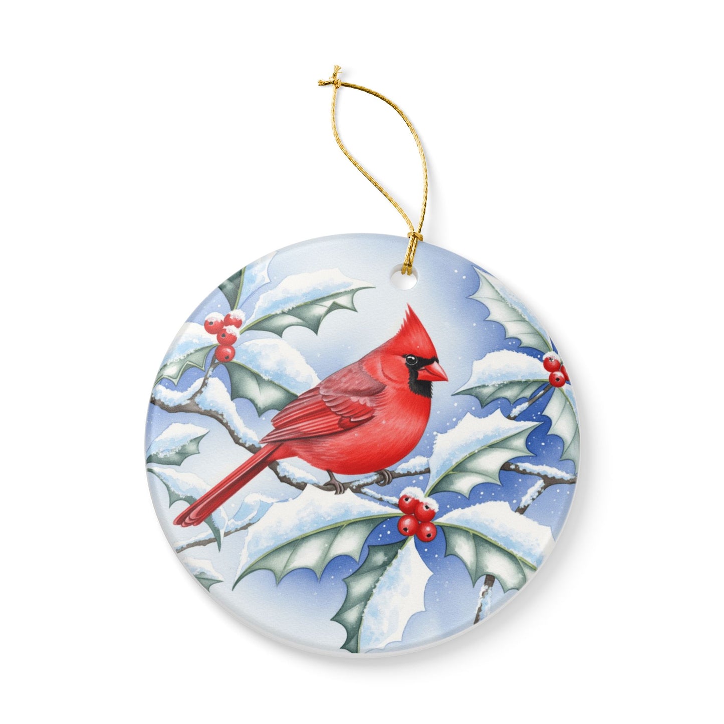 Christmas Cardinal Ceramic Ornament, Holiday Decor, Winter Decoration, Unique Gift, Hand-painted Ornament, Festive Home Decor