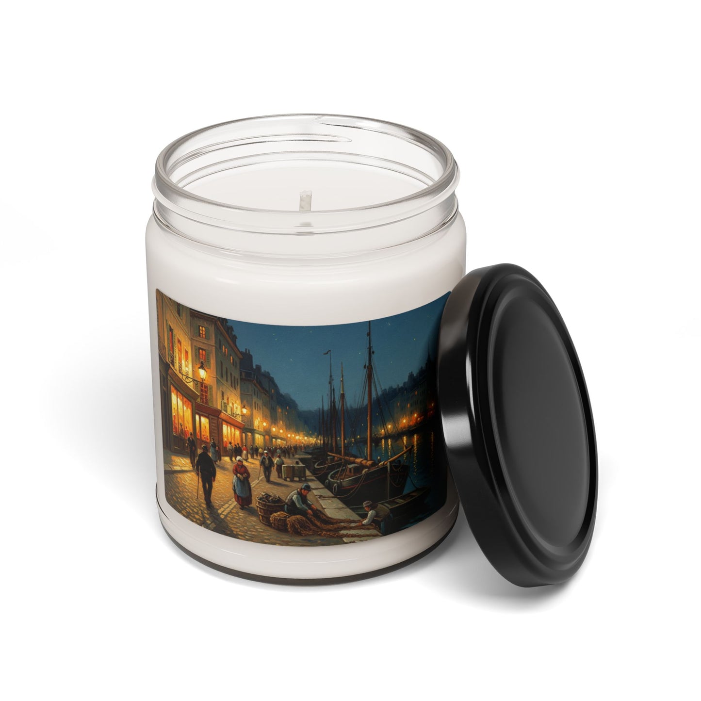 Soy Candle, French River Port 19th Century Decorative Oil Painting Print, Home Decor Gift, Aromatherapy Candle, Unique Housewarming Present,