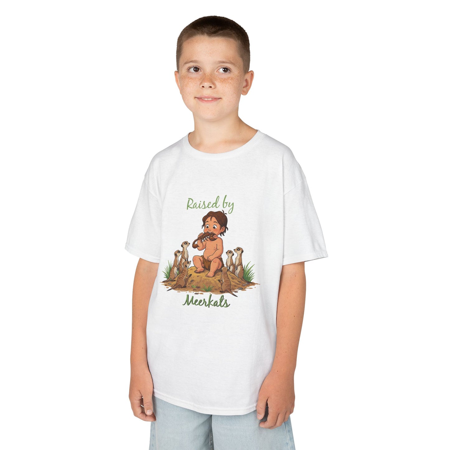 Kids Heavy Cotton™ Tee - Hilarious 'Raised by Meerkats' Design, Cute Animal Tee, Fun Kids T-Shirt, Playful Gift for Animal Lovers, Birthday or Holiday Outfit - Schmartypants