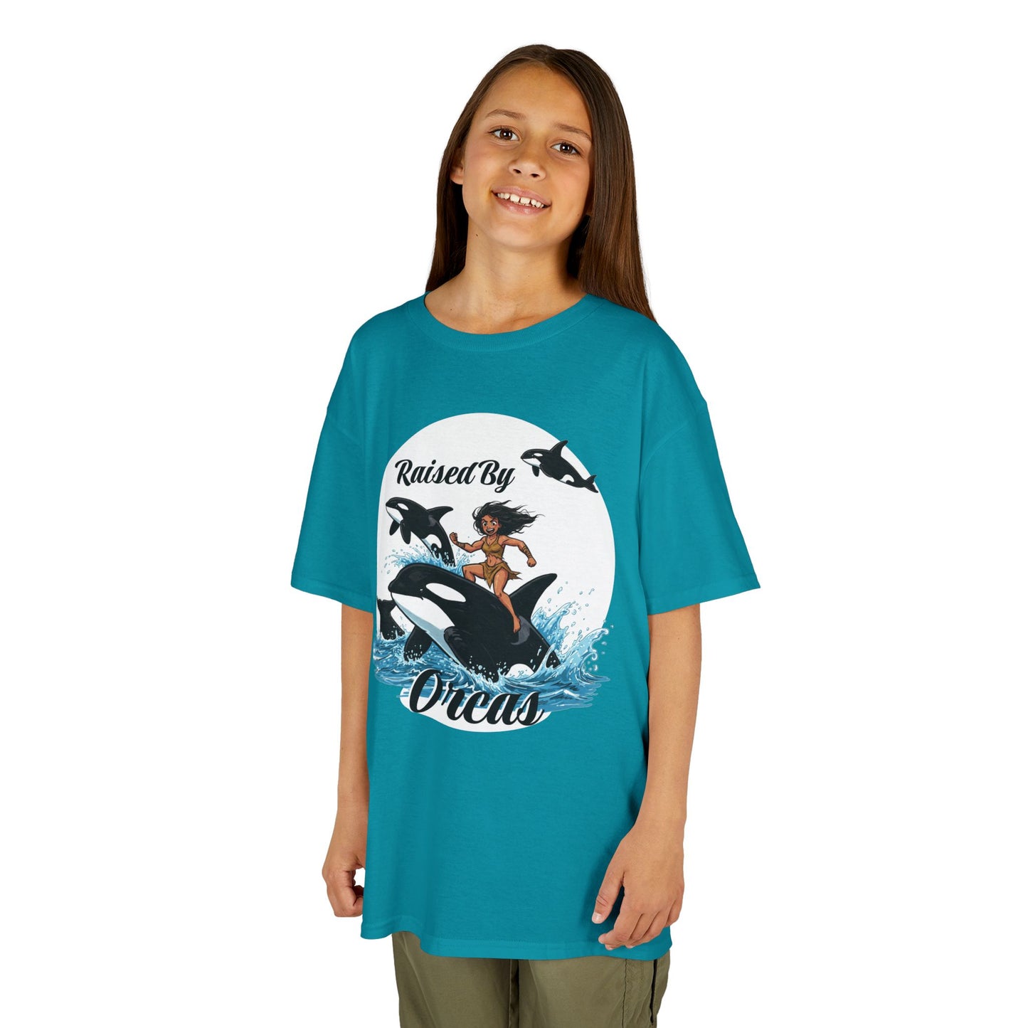Funny 'Raised by Orcas' Whale-Themed Kids Tee | Fun & Playful Shirt for Ocean Lovers, Birthday Gift, Summer Outing, Beach Day, Adventure Shirt