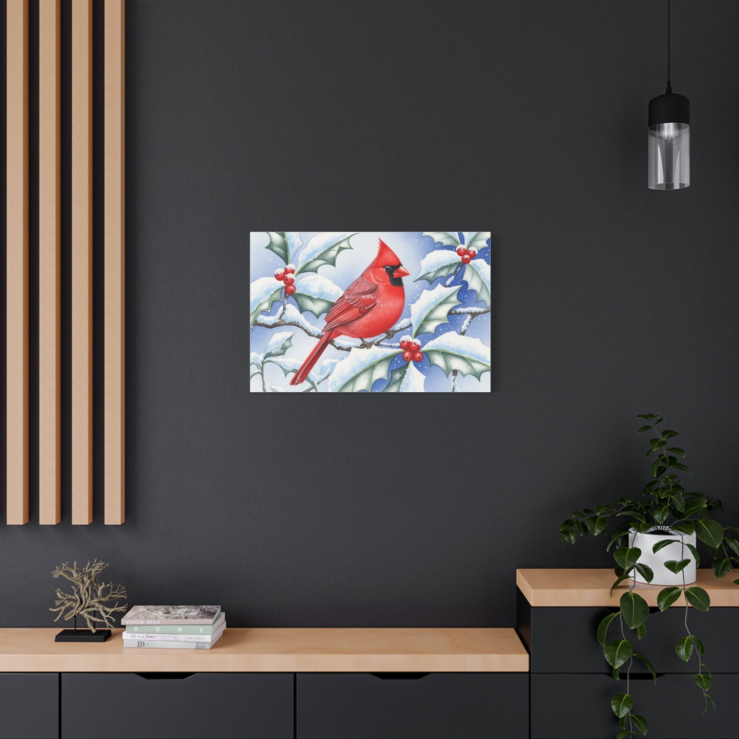 Winter Cardinal Canvas Art Print, Holiday Home Decor, Red Bird Wall Art, Christmas Decoration, Nature Artwork