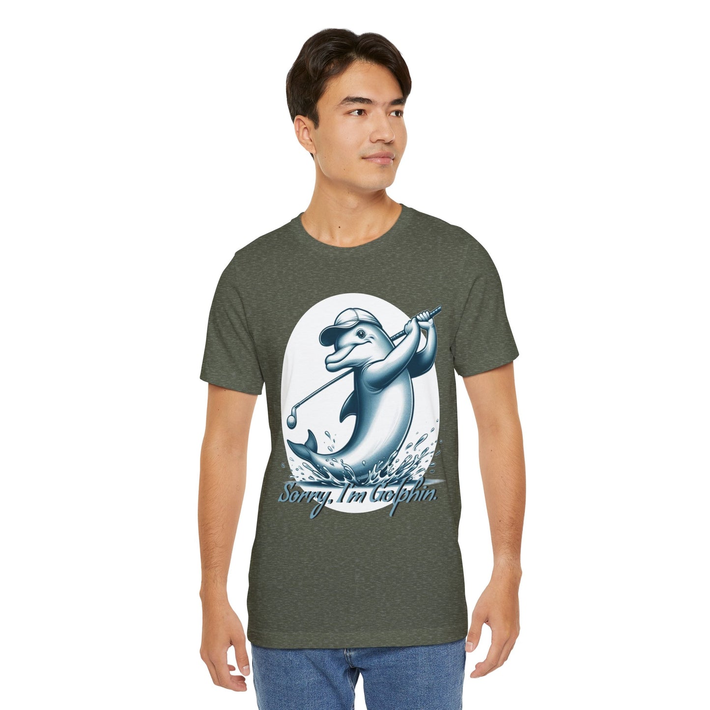 Funny Dolphin Golfing Tee - "Sorry, I’m Golphin" Unisex Jersey Short Sleeve Shirt - Dad Joke and Golfers Gift - Schmartypants
