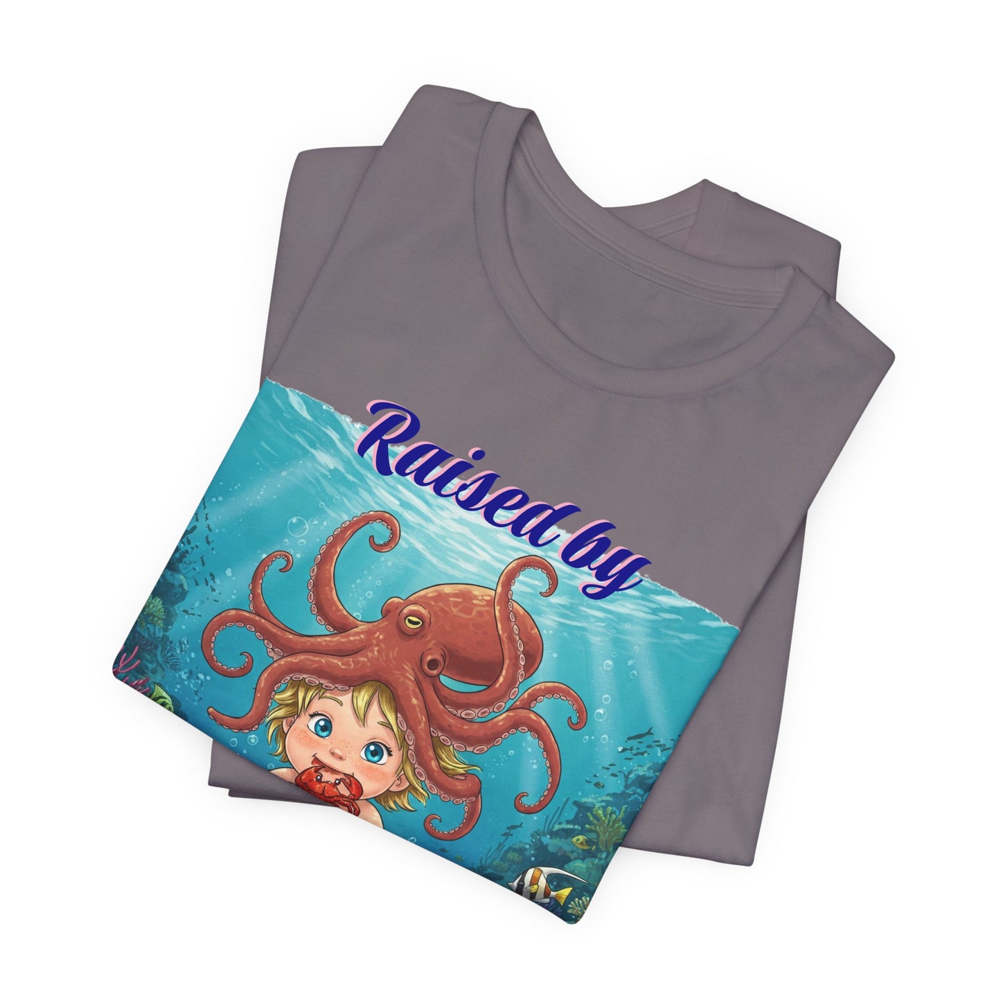 'Raised by Octopuses' Funny Octopus Themed Unisex Tee, Perfect for Ocean Lovers, Birthday Gift, Casual Wear, Summer Outing, Nautical Themed Apparel
