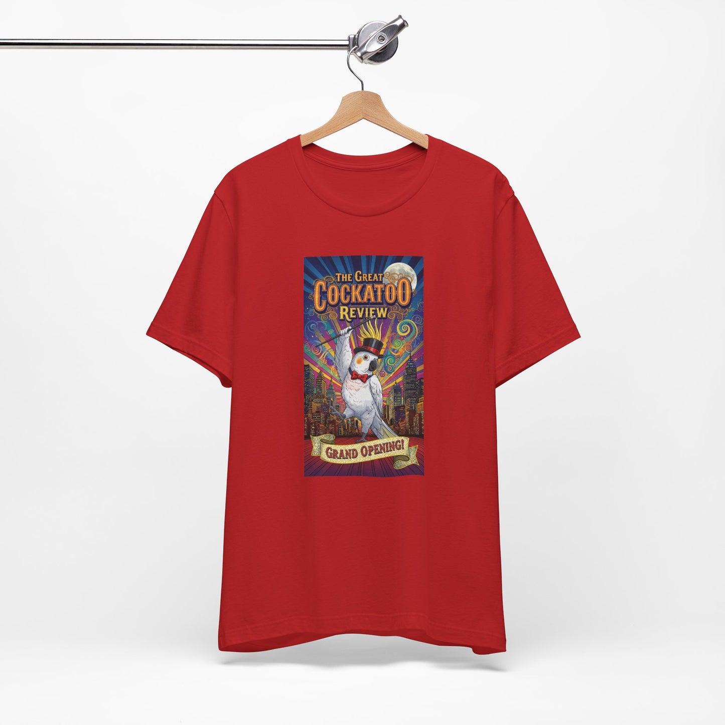 Grand Opening Cockatoo Review Tee - Funny Bird Graphic T-Shirt, Unique Gift for Cockatoo Owners, Casual Wear, Animal Lover Shirt