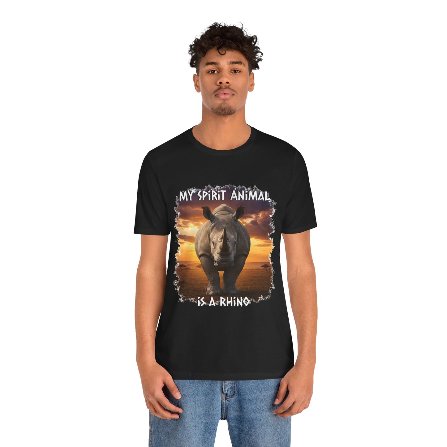 Rhino Spirit Animal Tee, Charging Rhinoceros Shirt for Nature Lovers, Zoo Outings, Safaris, Unisex Jersey Short Sleeve Tee