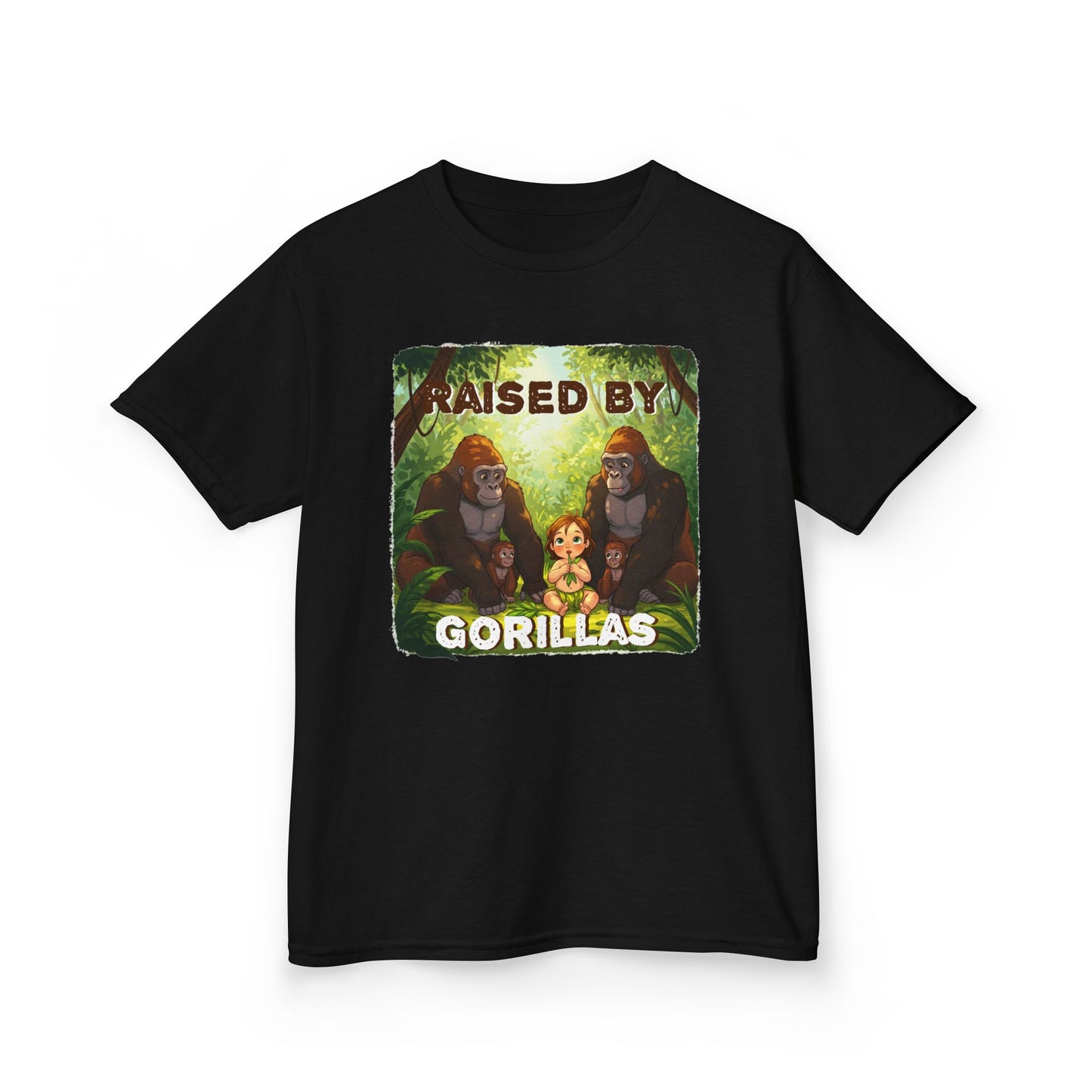 Funny Adorable 'Raised by Gorillas' Kids Tee - Fun Jungle Adventure T-Shirt - Schmartypants