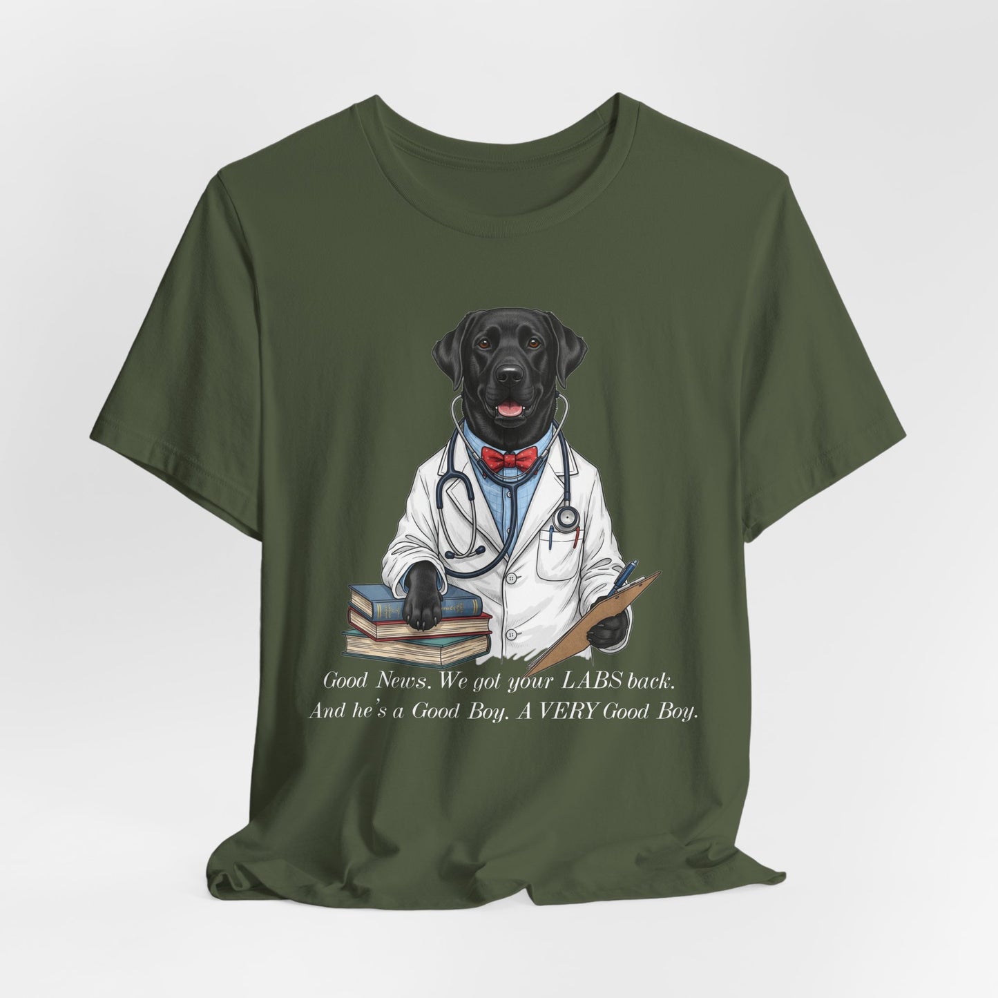 Funny Black Lab Lover Tee: "Good News, We Got Your Labs Back!" - Labrador Gift, Veterinary Humor Shirt