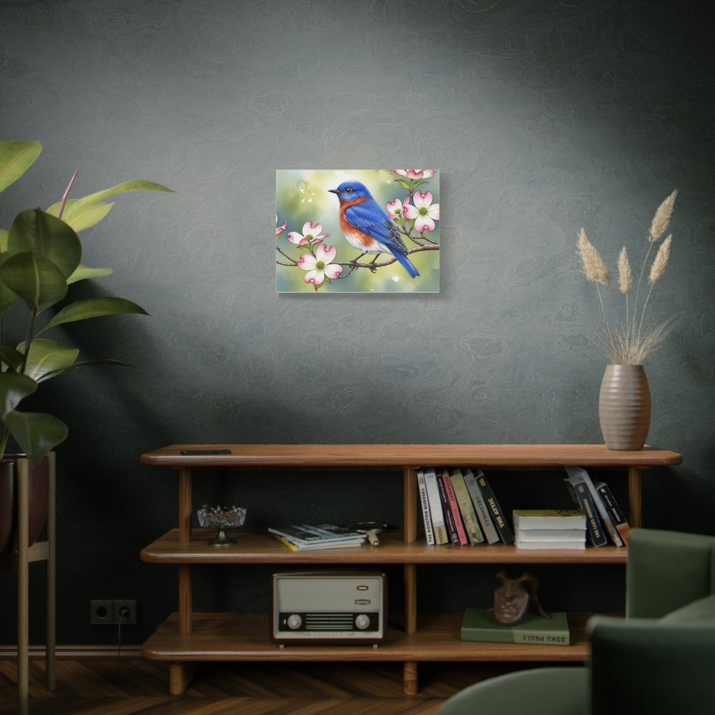 Bluebird and Dogwood Canvas Art Print, Nature Wall Decor, Home Interior Design, Gift for Bird Lovers, Spring Decoration