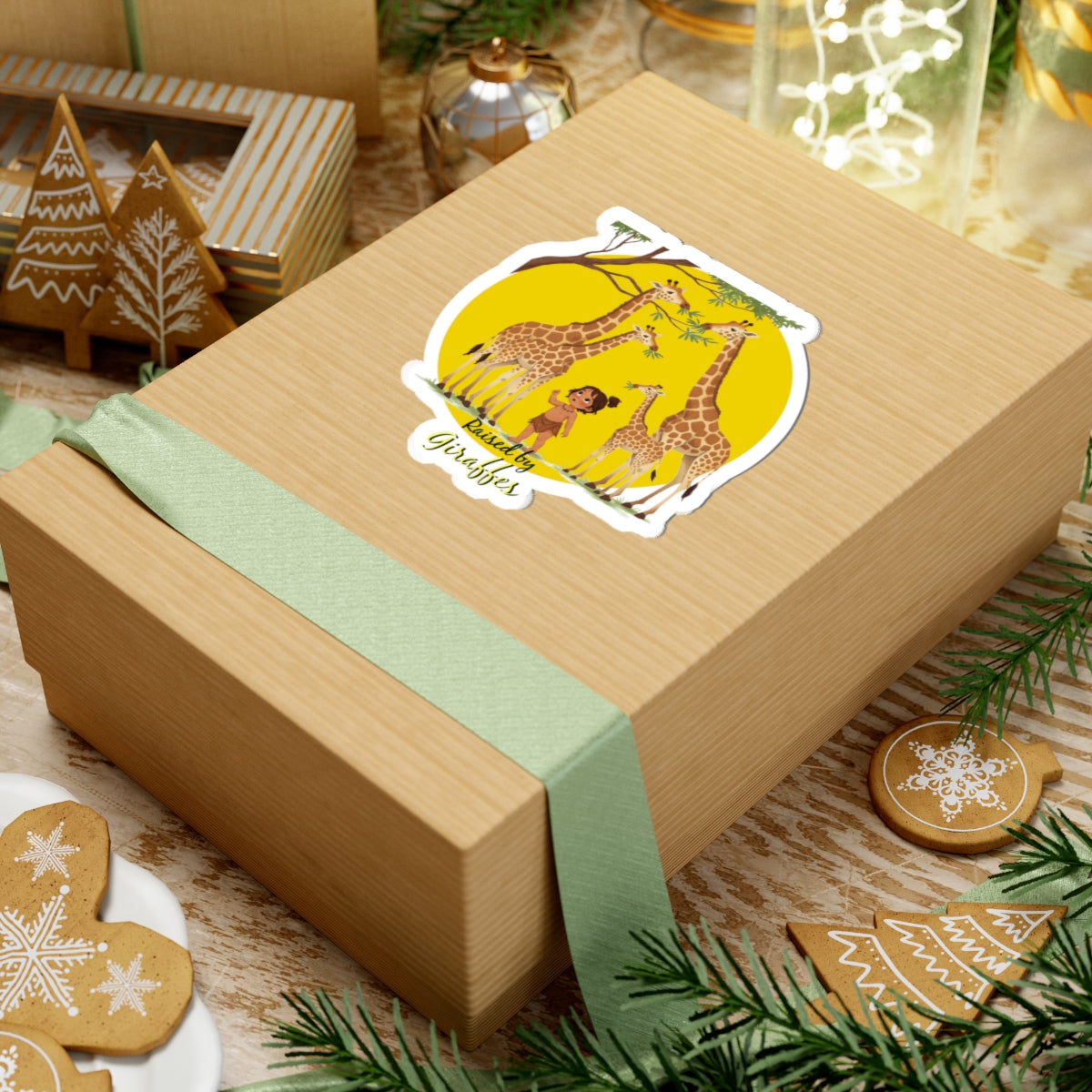 Funny Giraffe Stickers - "Raised by Giraffes" for Nature Lovers - Schmartypants