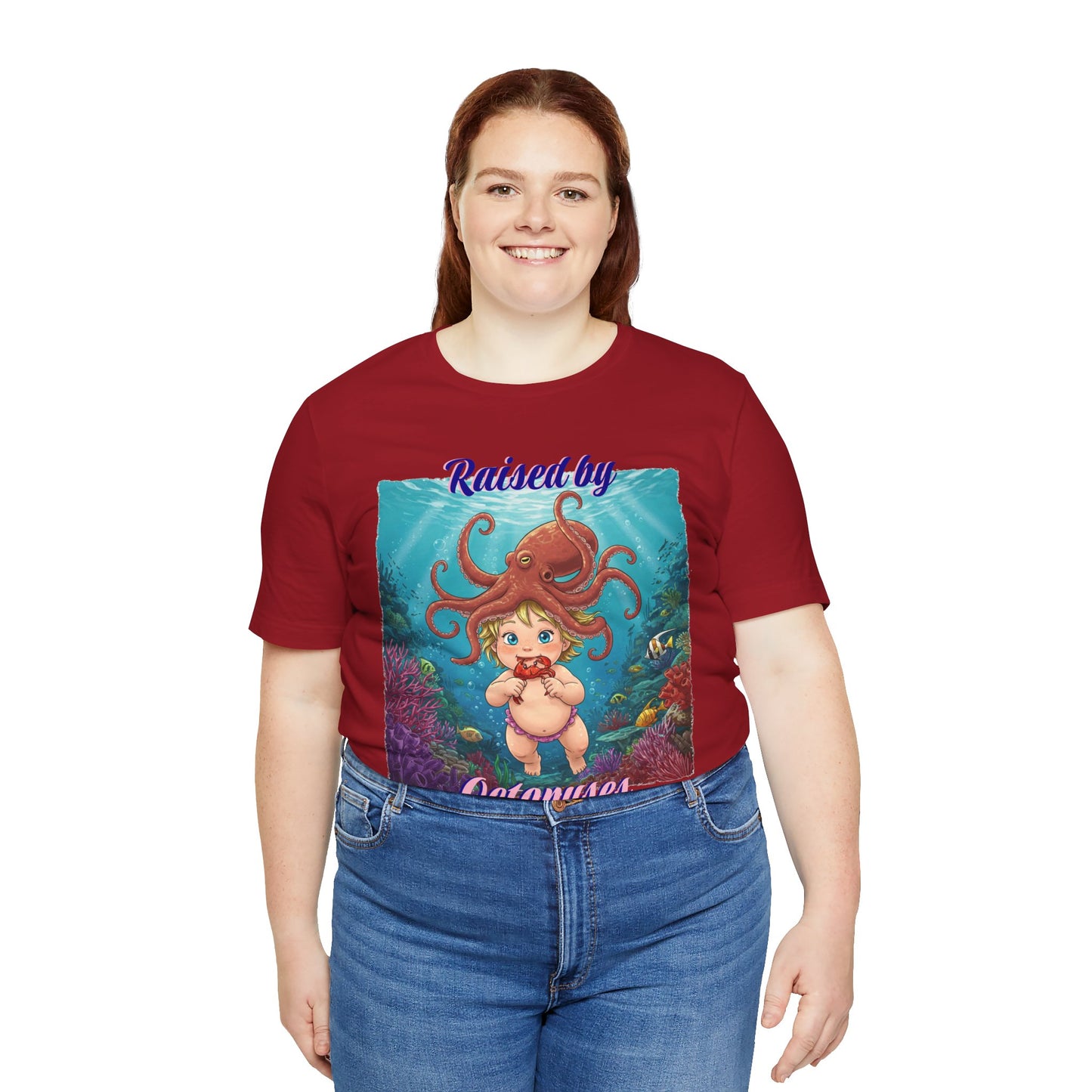 'Raised by Octopuses' Funny Octopus Themed Unisex Tee, Perfect for Ocean Lovers, Birthday Gift, Casual Wear, Summer Outing, Nautical Themed Apparel
