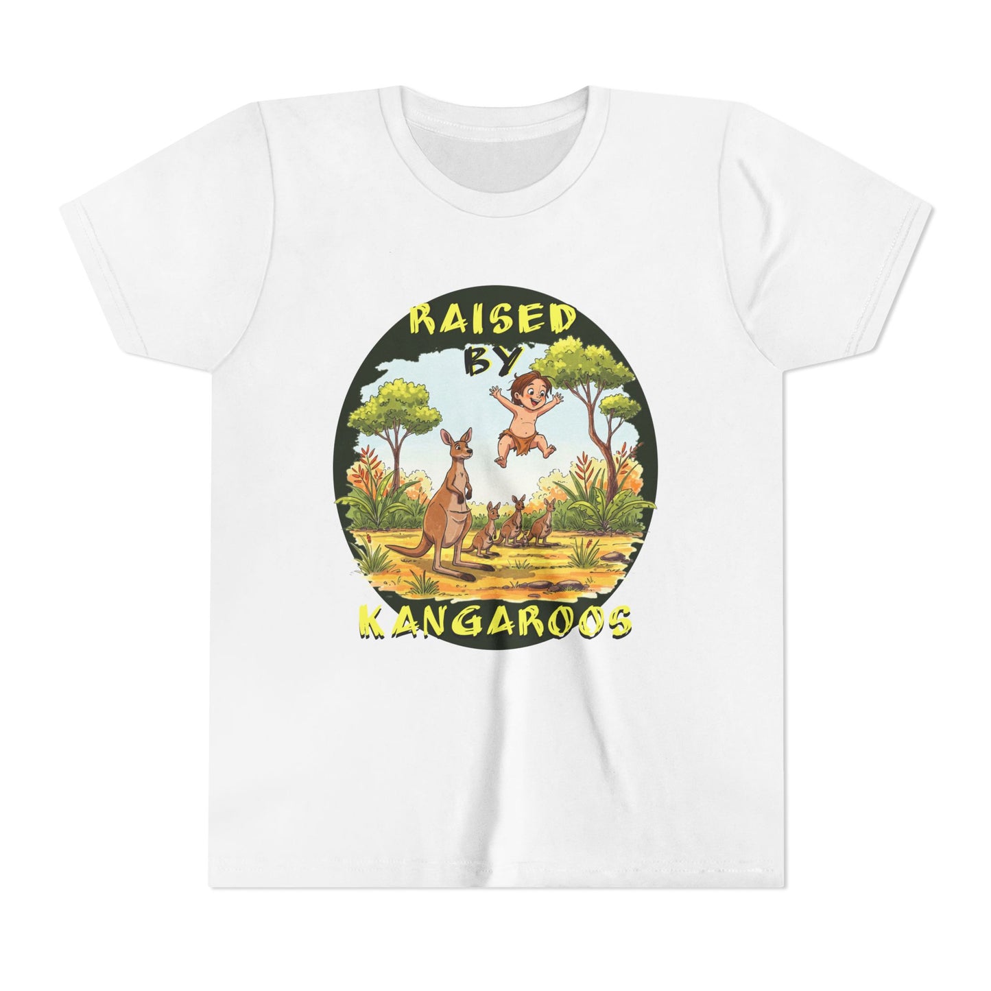 'Raised by Kangaroos' Youth Short Sleeve Tee - Fun Nature Graphic T-Shirt for Kids, Aussies - Schmartypants
