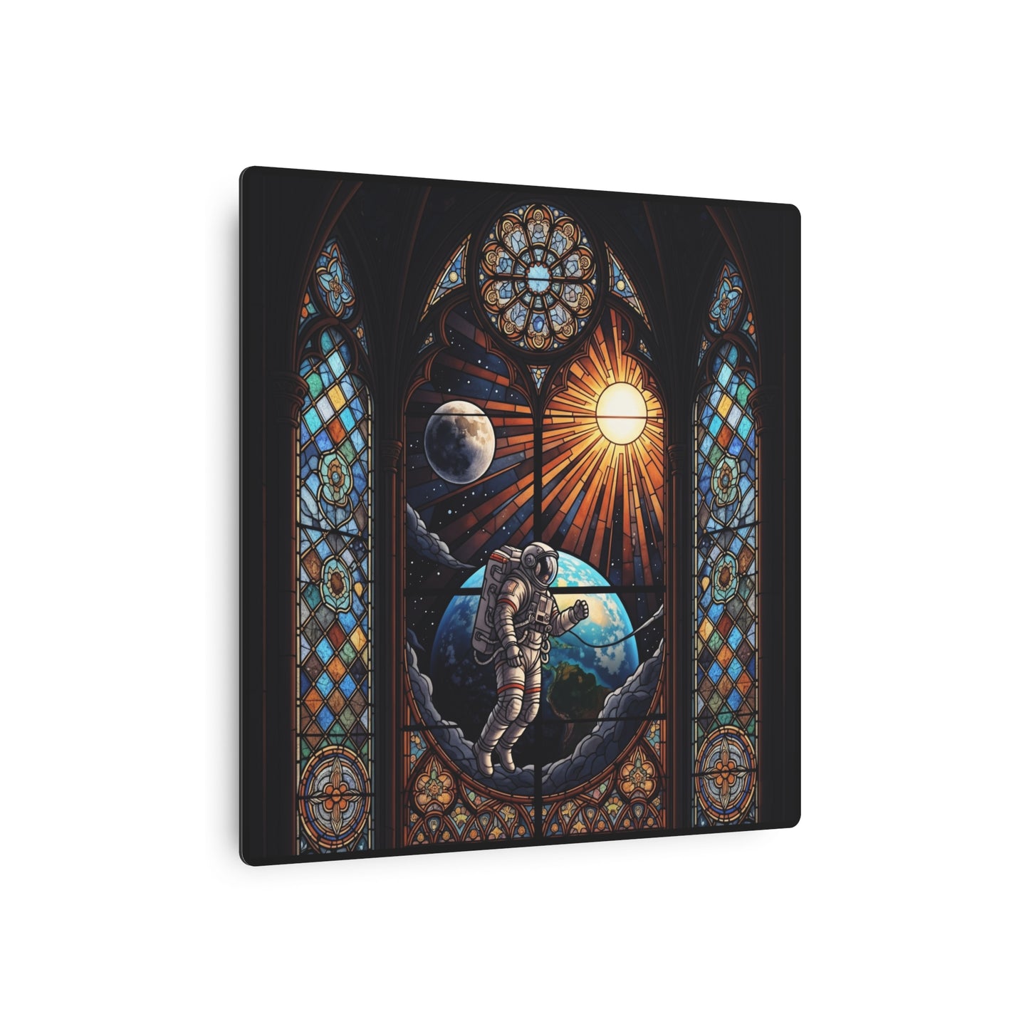 Astronaut Stained Glass Metal Art Sign | Unique Wall Decor, Space Decor, Gift for Astronomy Lovers, Home and Office Art, Sci-Fi Wall Art