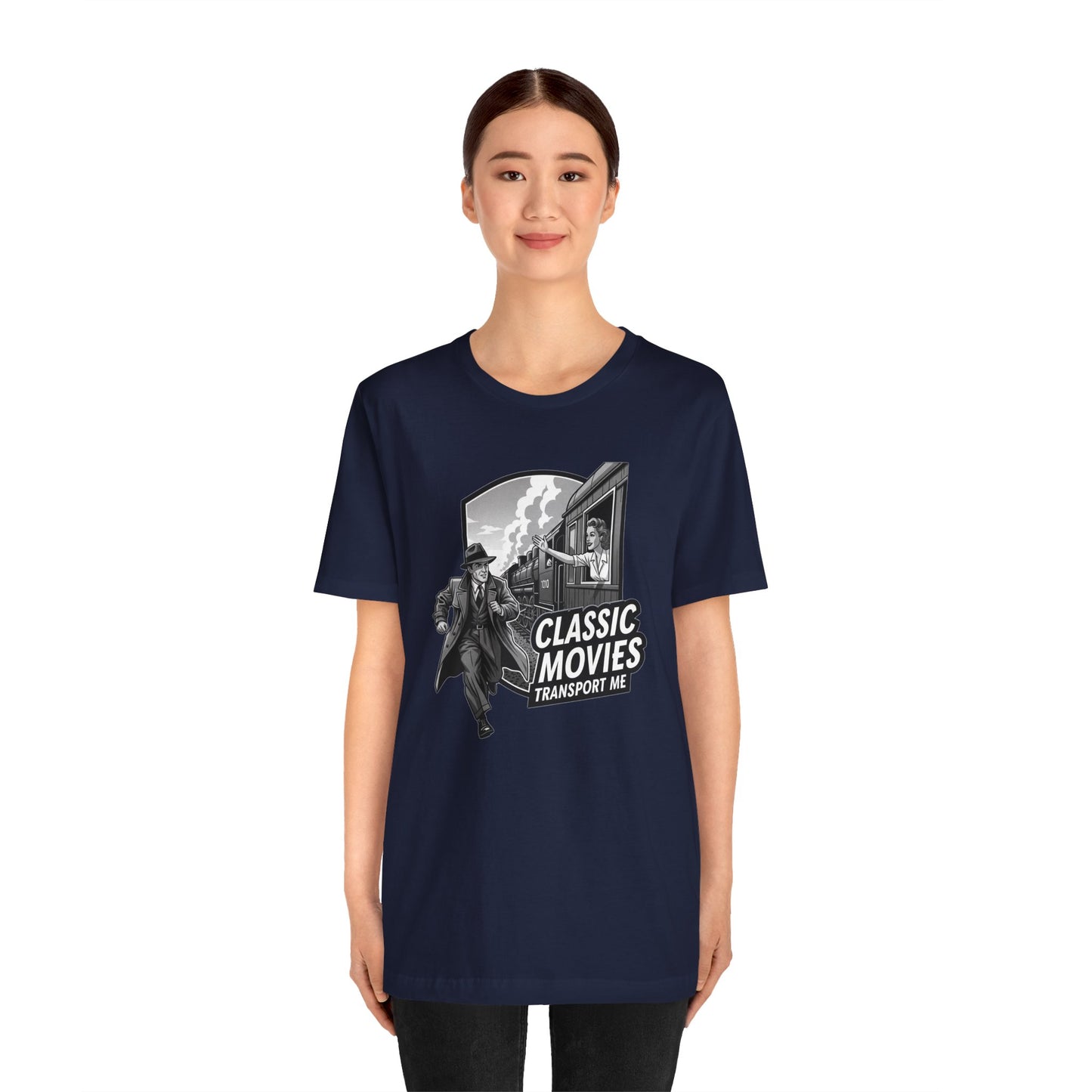 Classic Movies Transport Me Unisex Tee, Vintage Movie Lover Shirt, Locomotive T-Shirt, Film Buff Gift, Nostalgic Film Apparel