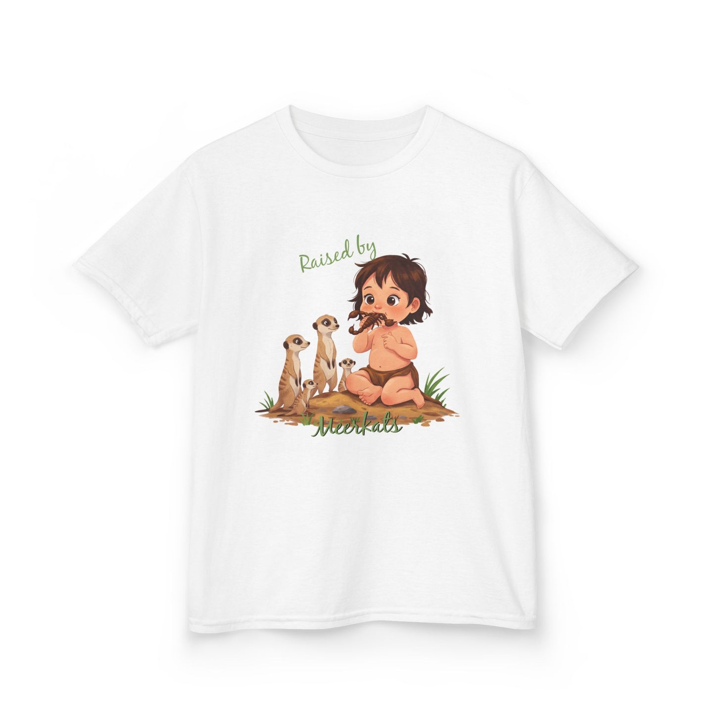 Sweet and Funny 'Raised by Meerkats' Kids Heavy Cotton™ Tee for Girls Who Love Meerkats, Wildlife - Schmartypants