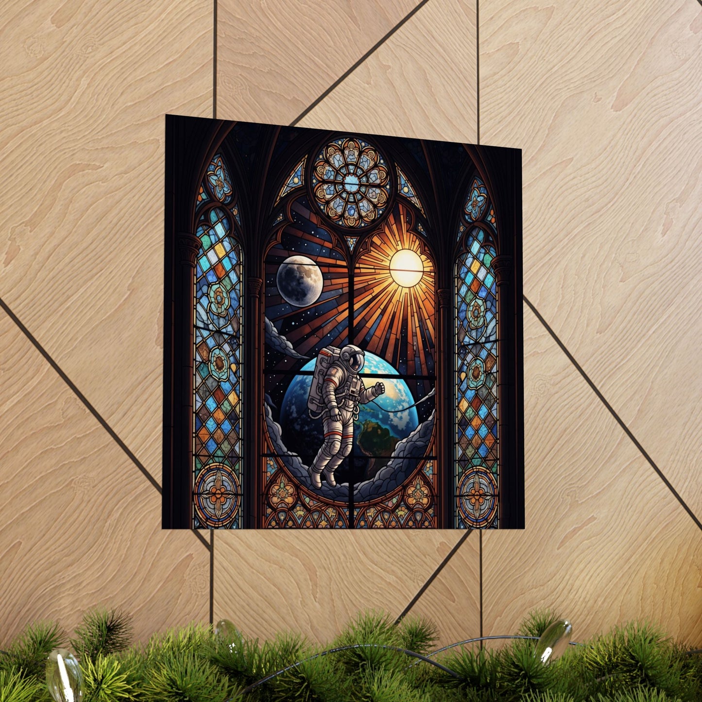 Astronaut Stained Glass Poster, Space Art Print, Celestial Wall Decor, Unique Gift for Space Lovers, Home Office Decoration