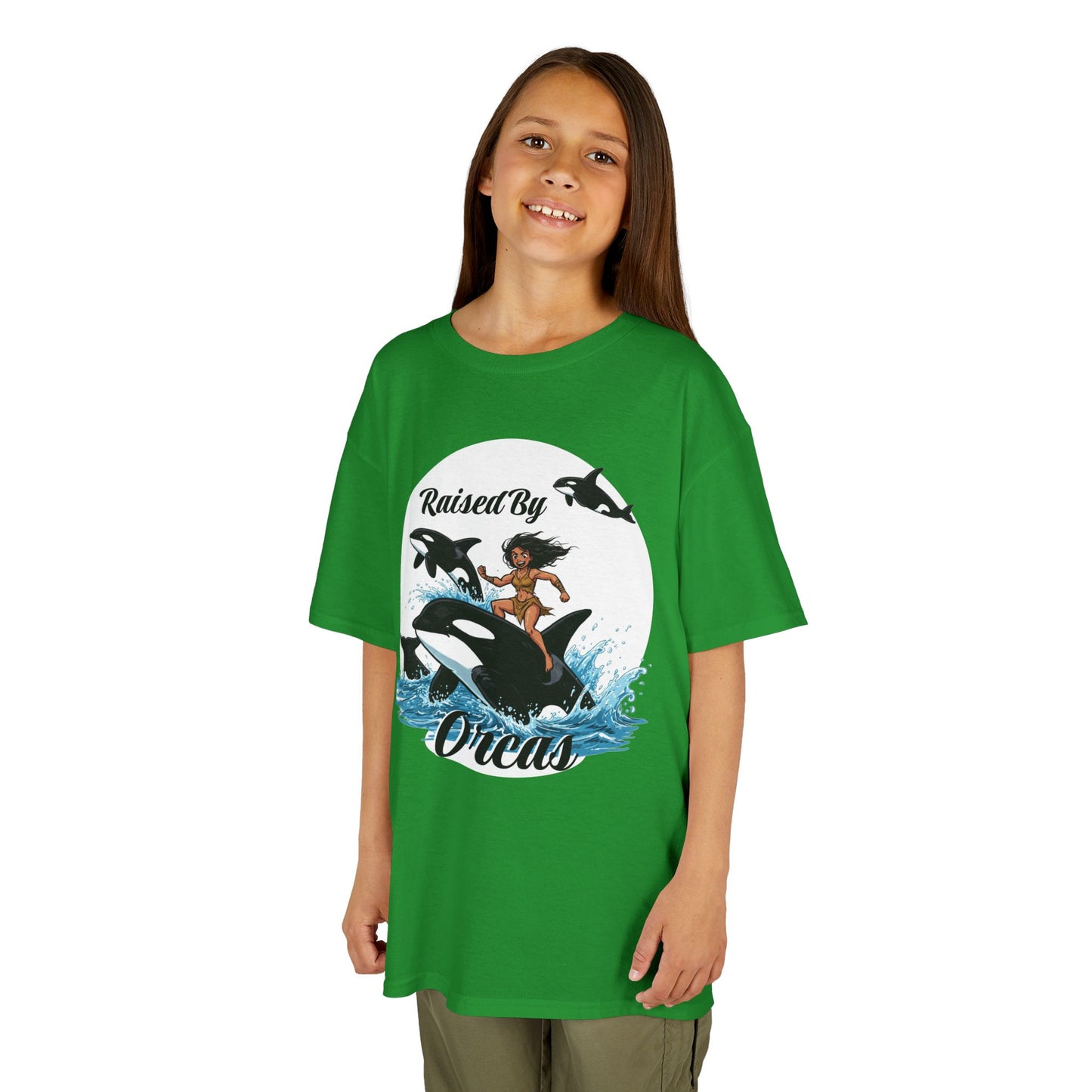 Funny 'Raised by Orcas' Whale-Themed Kids Tee | Fun & Playful Shirt for Ocean Lovers, Birthday Gift, Summer Outing, Beach Day, Adventure Shirt