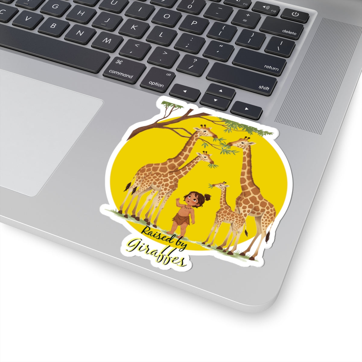 Funny Giraffe Stickers - "Raised by Giraffes" for Nature Lovers - Schmartypants