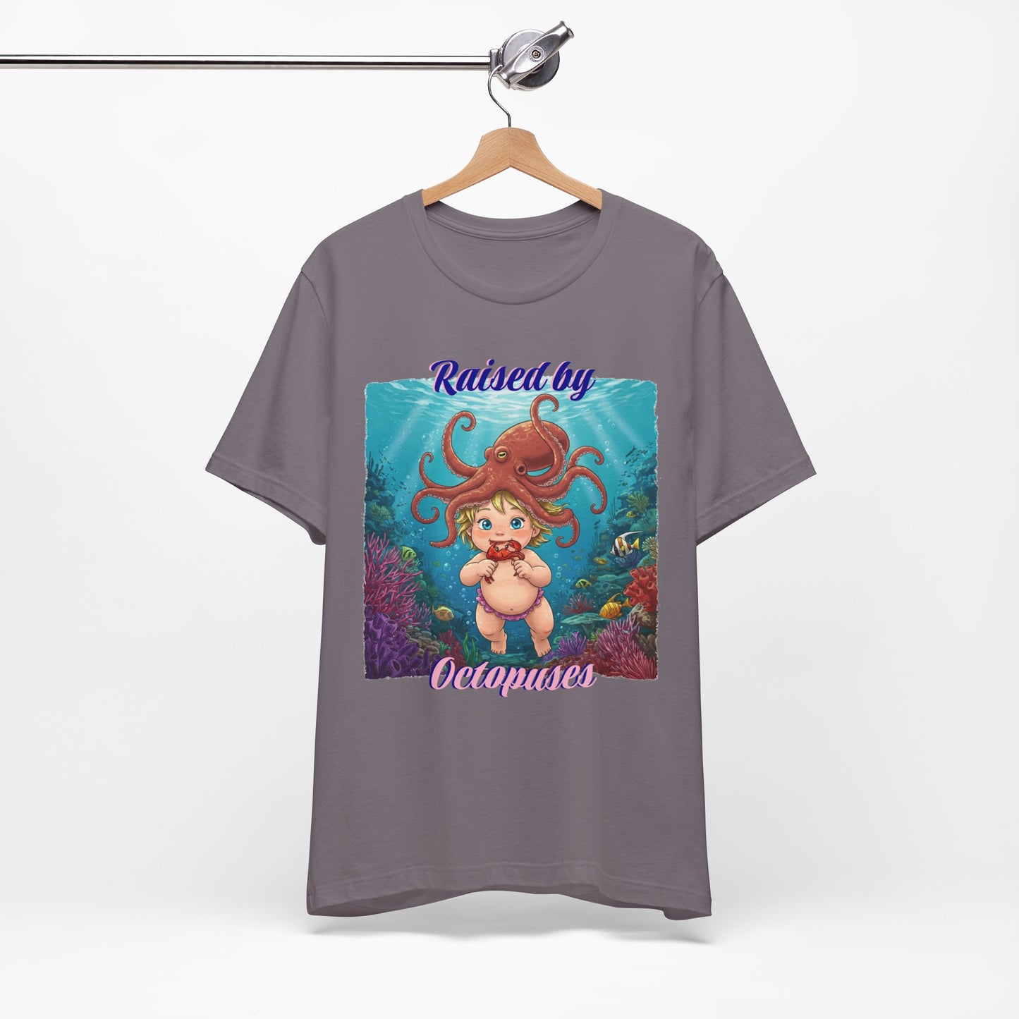 'Raised by Octopuses' Funny Octopus Themed Unisex Tee, Perfect for Ocean Lovers, Birthday Gift, Casual Wear, Summer Outing, Nautical Themed Apparel