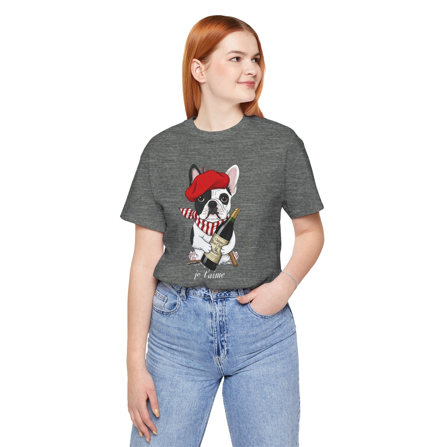 Cute French Bulldog Lovers Tee, Casual Wear, Je t'aime Shirt, Unisex T-Shirt for Birthdays, Anniversaries, Pet Lovers