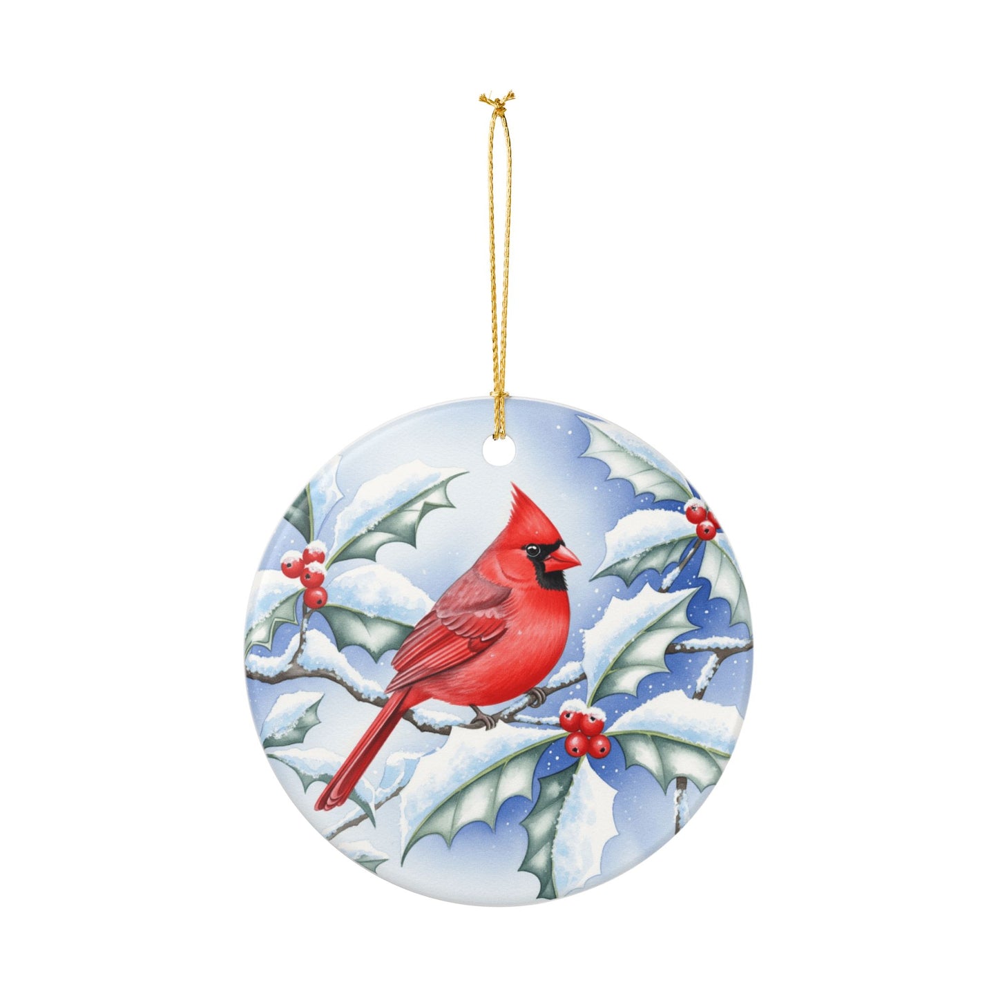 Christmas Cardinal Ceramic Ornament, Holiday Decor, Winter Decoration, Unique Gift, Hand-painted Ornament, Festive Home Decor