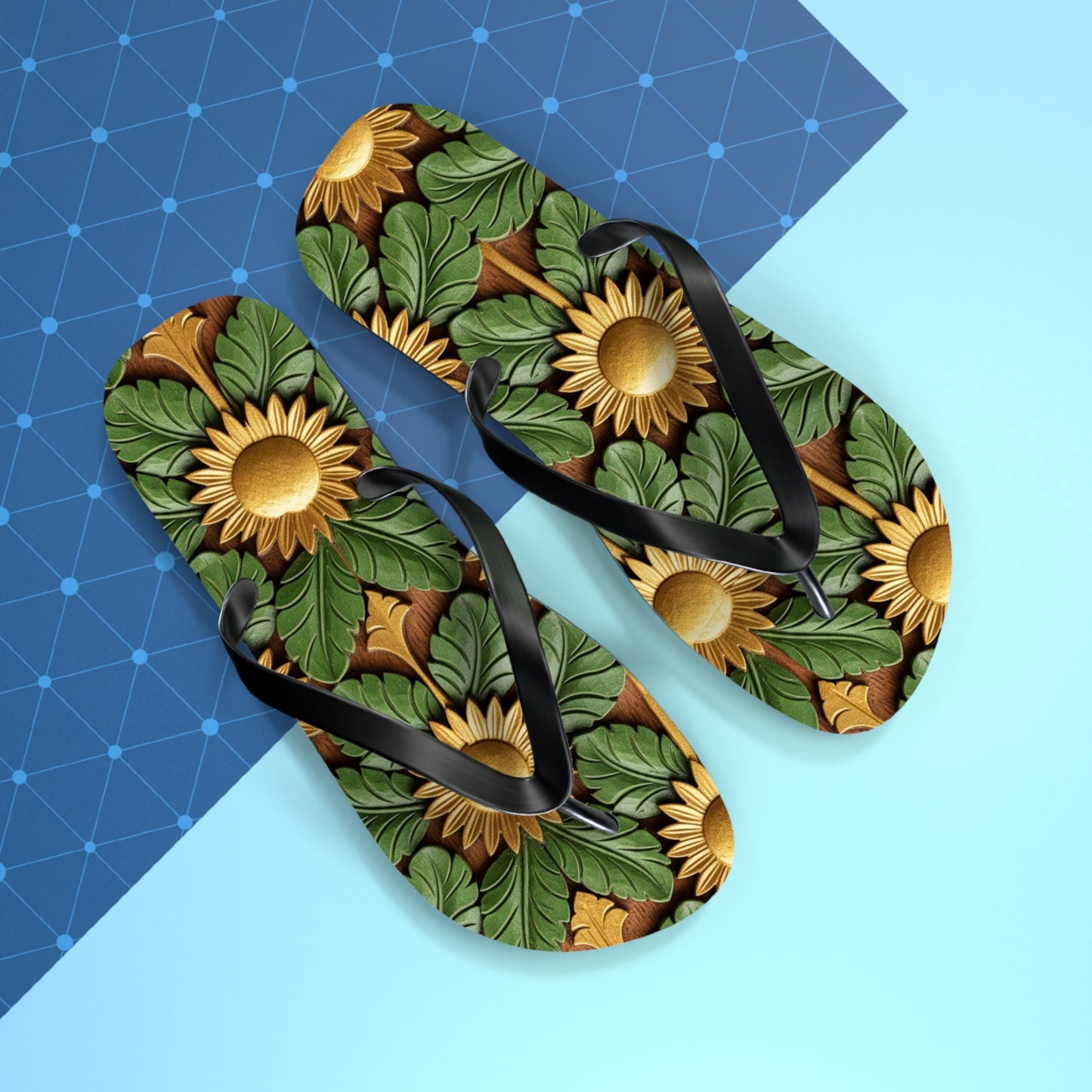 Stylish Floral Flip Flops, Personalized Beach Sandals, Sunflower Summer Footwear, Vacation Essential, Boho Chic Footwear