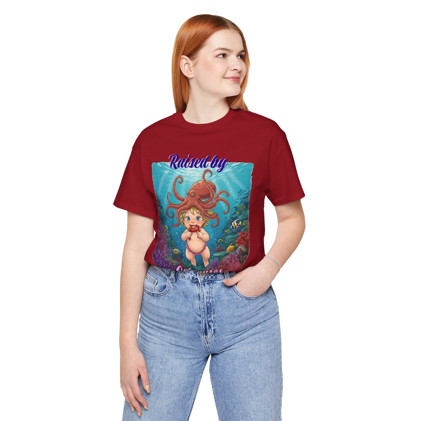 'Raised by Octopuses' Funny Octopus Themed Unisex Tee, Perfect for Ocean Lovers, Birthday Gift, Casual Wear, Summer Outing, Nautical Themed Apparel
