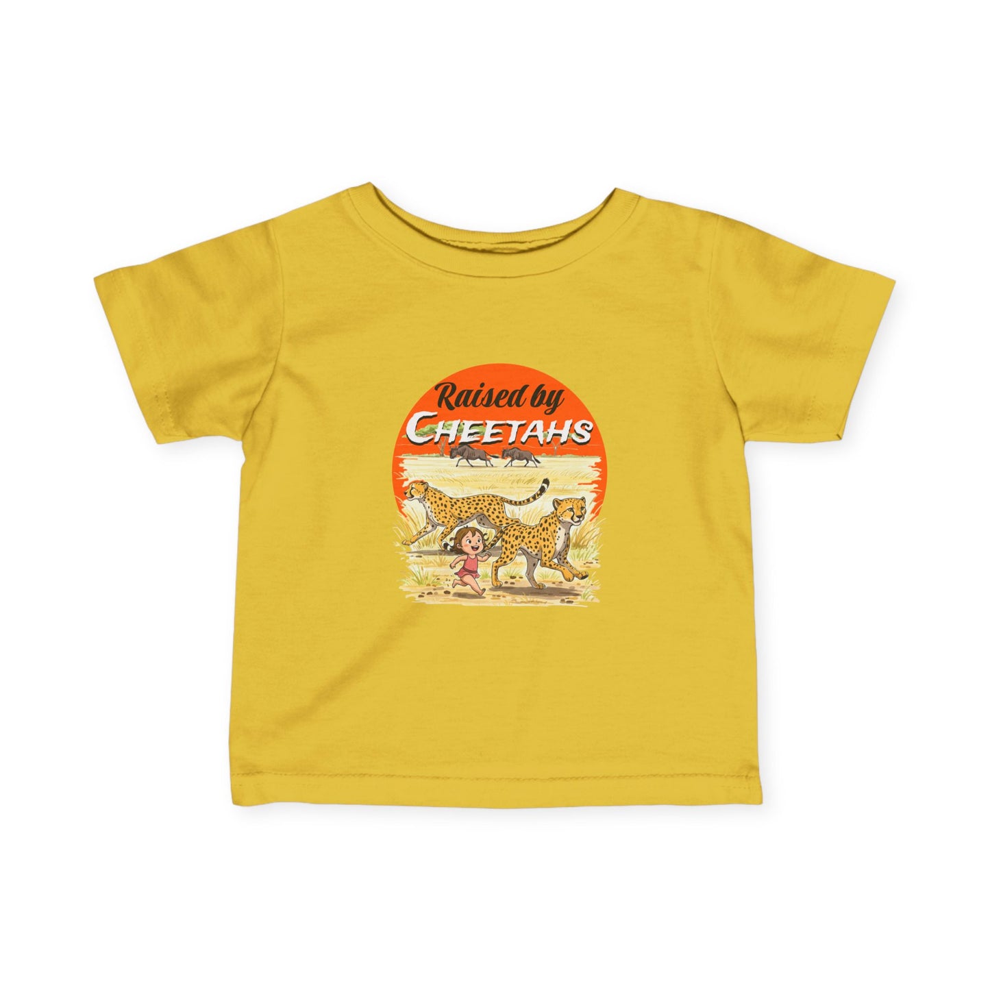 Cute Girls Infant Fine Jersey Tee - Funny 'Raised by Cheetahs' Design - Schmartypants