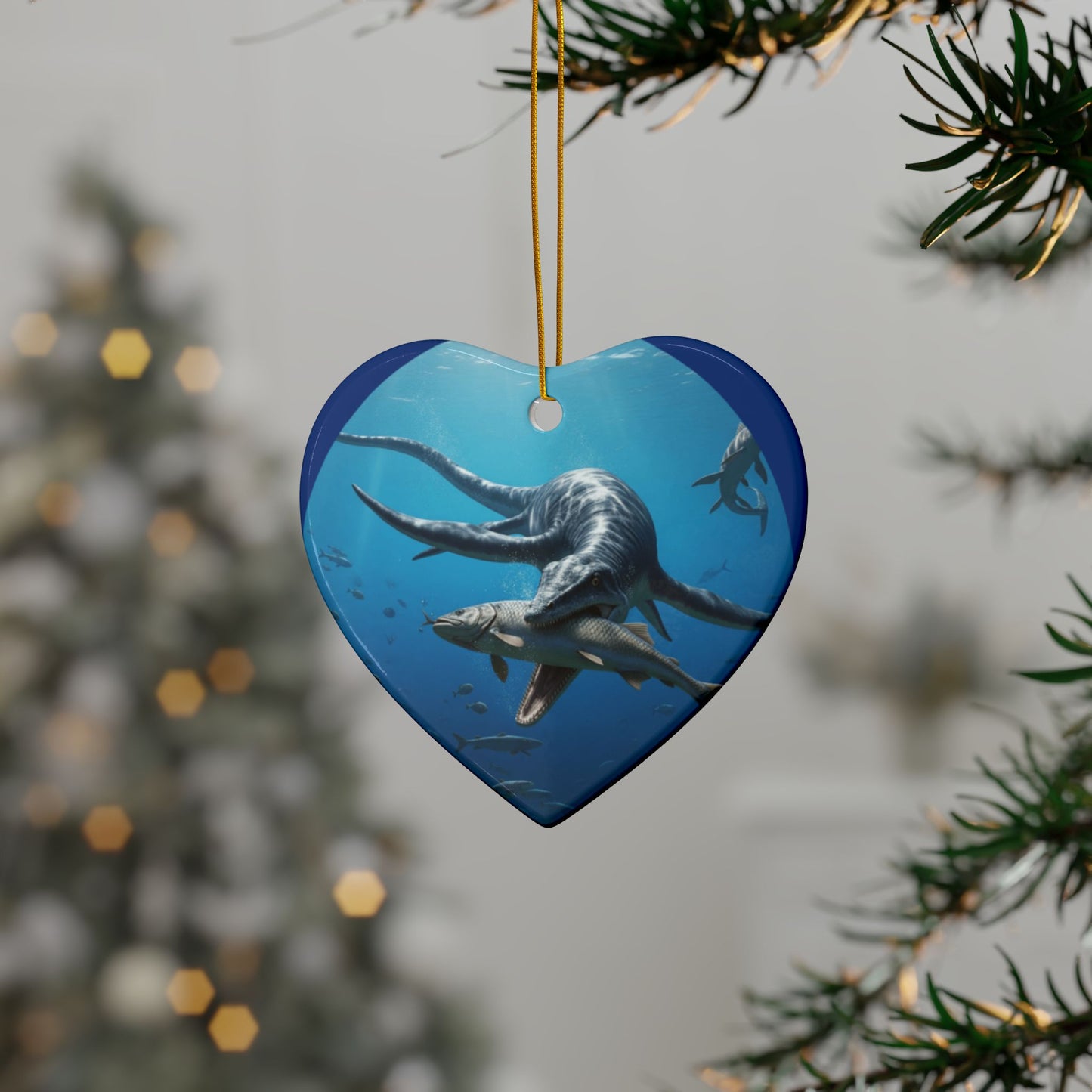 Ceramic Ornaments, Dinosaur Plesiosaur Decor, 2-Side Print, Holiday Tree Decoration, Christmas Ornament, Dino Lover Gift, Prehistoric Decor,