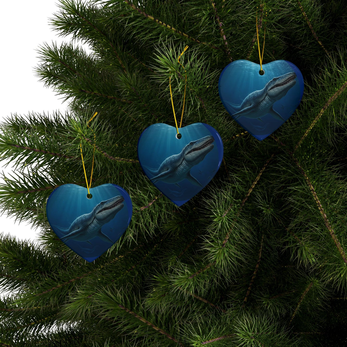 Ceramic Kronosaurus Dinosaur Ornaments, Heart-Shaped, Unique Decoration for Holidays, Gifts, Kids Room, Sea Life Theme, 2-Sided Print