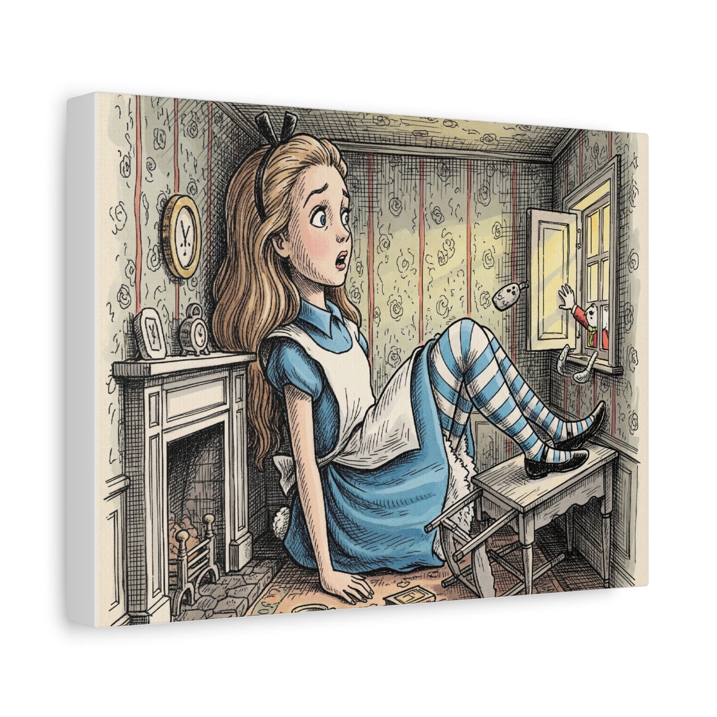 Alice in Wonderland Canvas Print Wall Art, Stretched Matte Canvas, Fantasy Children's Classic, Home Decor, Nursery Decoration