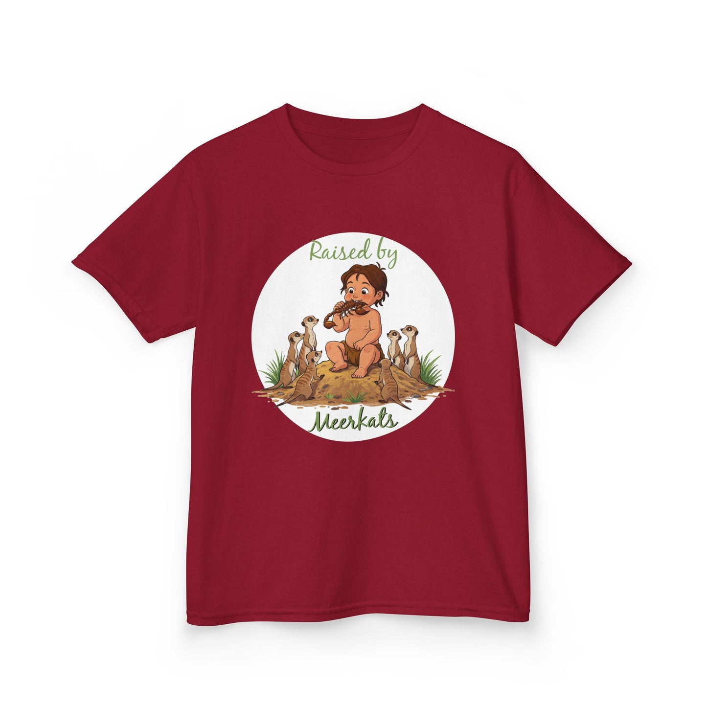 Kids Heavy Cotton™ Tee - Hilarious 'Raised by Meerkats' Design, Cute Animal Tee, Fun Kids T-Shirt, Playful Gift for Animal Lovers, Birthday or Holiday Outfit - Schmartypants