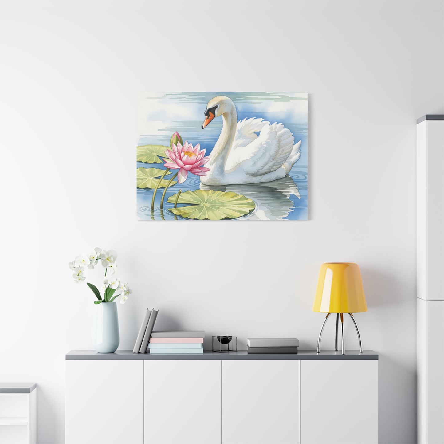 Swan and Lotus Canvas Art, Home Décor, Nature Wall Art, Gift for Nature Lovers, Floral Artwork