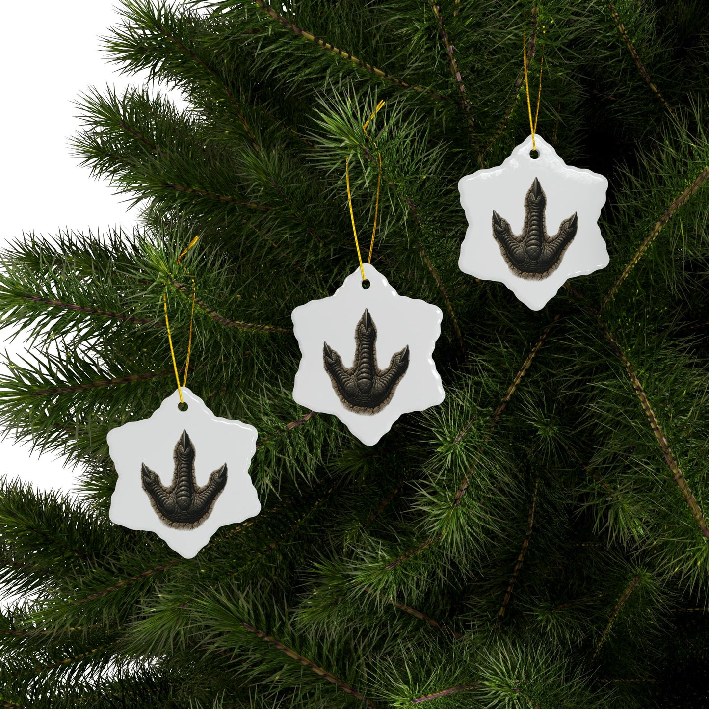 Unique Ceramic Ornaments - 2-Sided Print, Dinosaur Fossil Footprint Design, Perfect for Holiday Decor, Gifts, Home Decor, Tree Ornaments